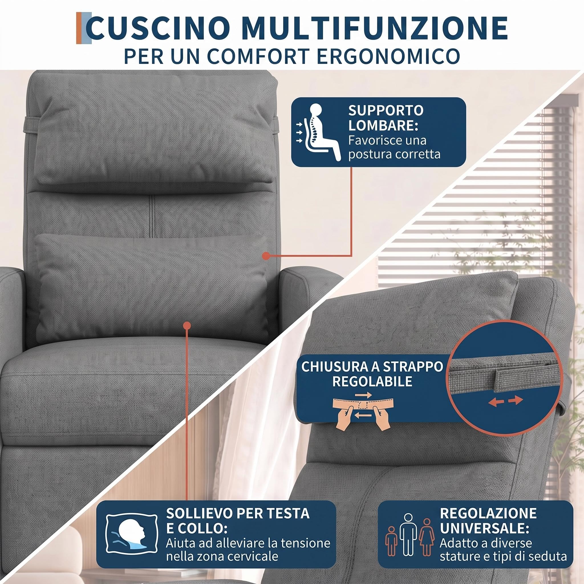 Litake Poltrona Relax Elettrica Reclinabile con Massaggio e Riscaldamento - Schienale e Poggiapiedi Regolabili - Imbottitura Spessa in Tessuto - Ideale per Soggiorno, Camera da Letto o Ufficio -