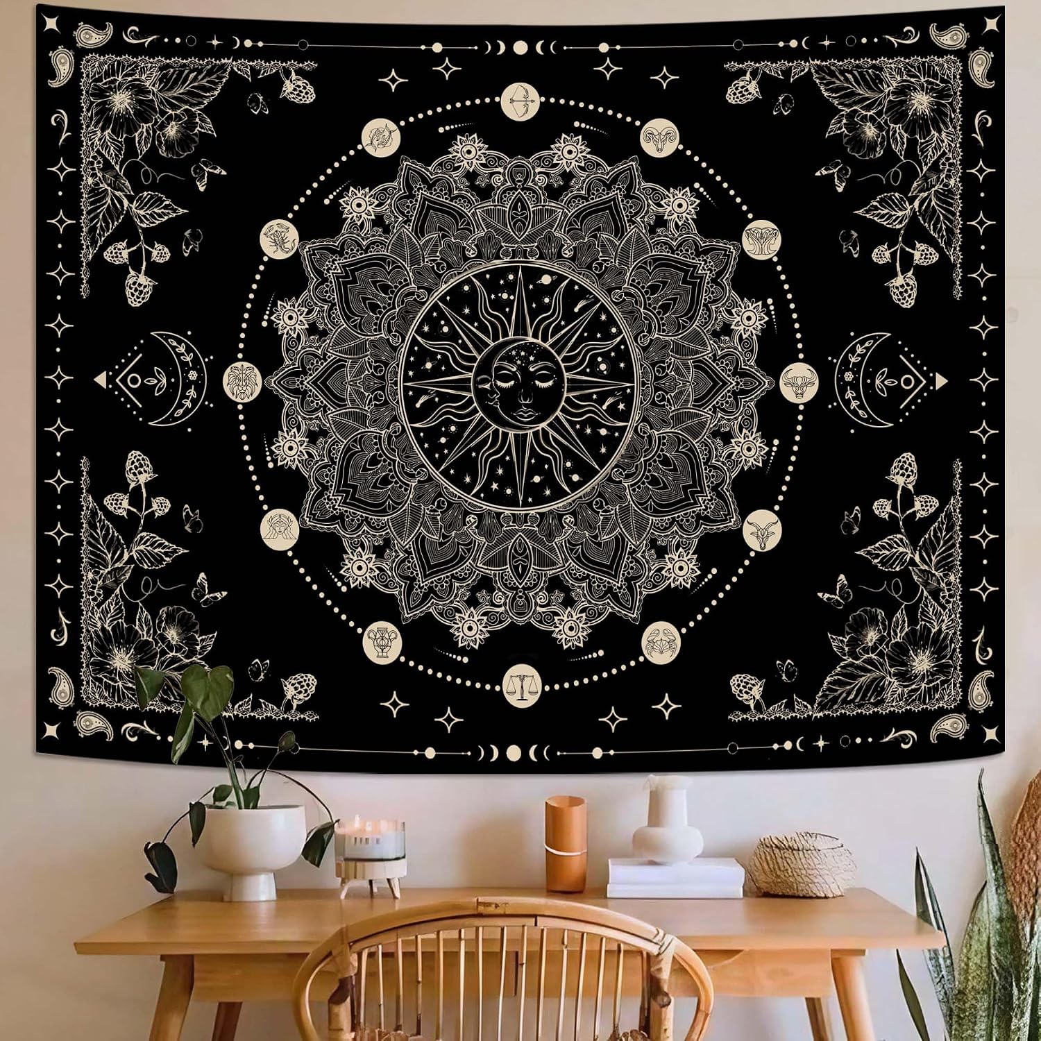 Lunerfex Sun and Moon Mandala Tapestry Boho Tapestry for Bedroom Black and White Tapestries Wall Hanging Living Room Wall Art and Home Decor 60x80 image 2