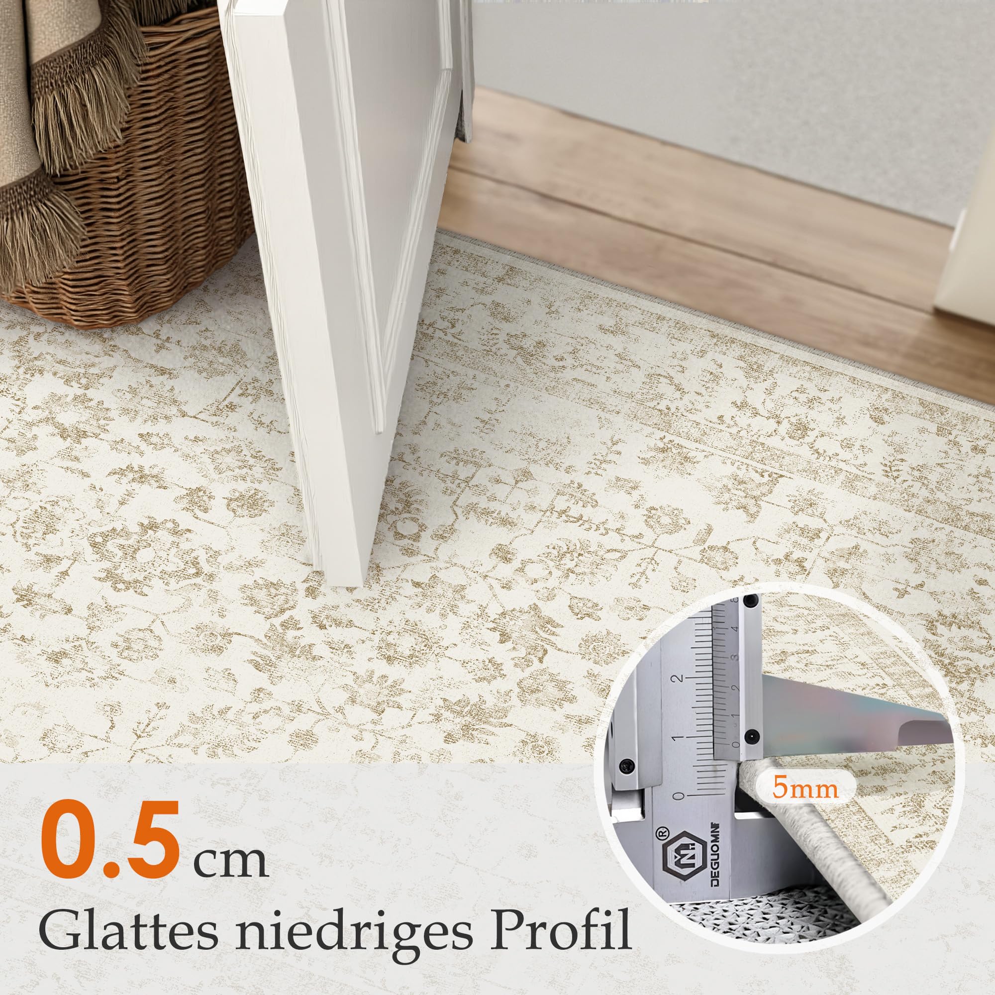PureCozy Beige Teppich Wohnzimmer 200x300cm Vintage Waschbarer rutschfest Kurzflor Weich Bumen Boho Retro Groß Teppiche für Schlafzimmer Küchen Esszimmer Bedroom Living Room
