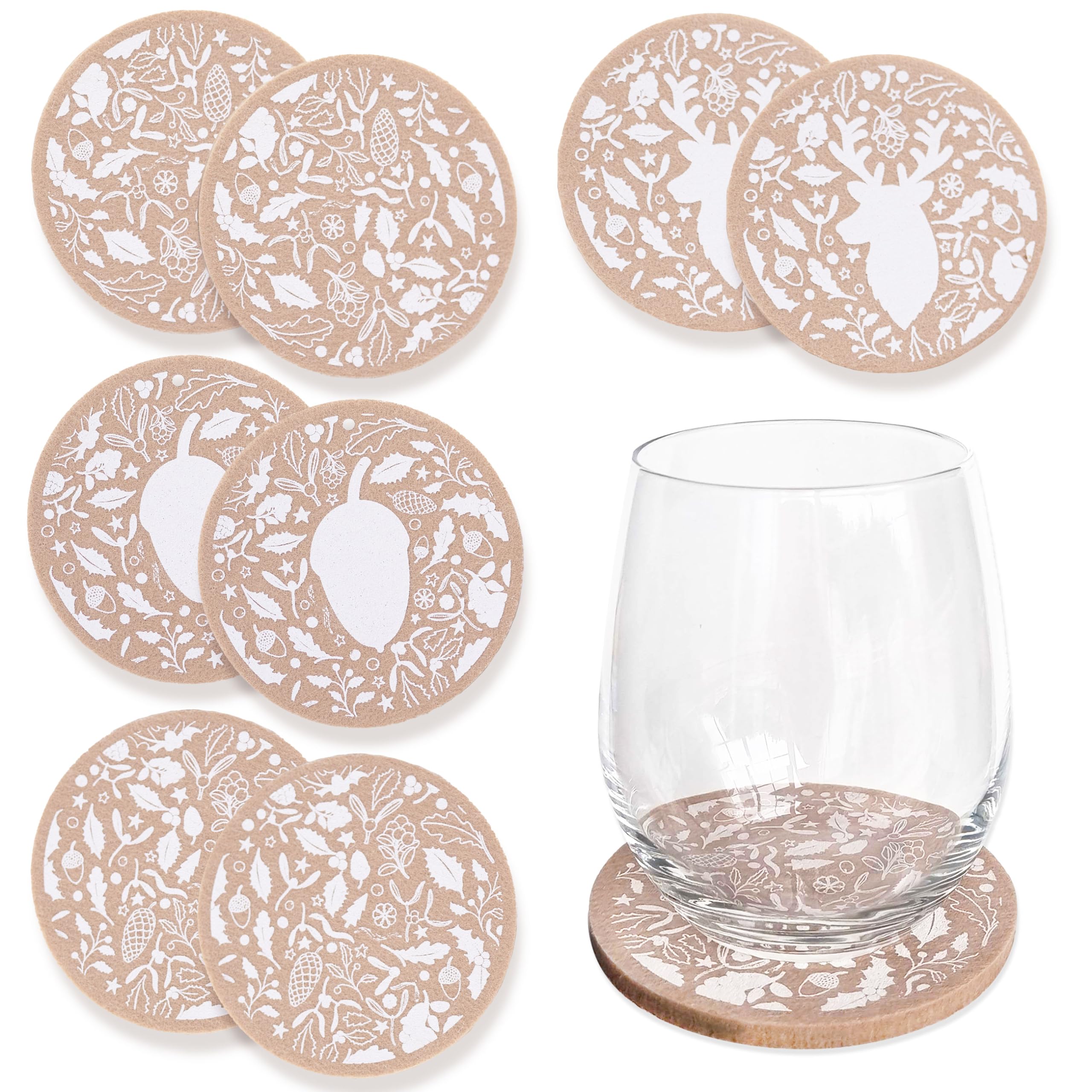 Lot De 4 Ensemble Set De Table Et Dessous De Verre De Noël, Sets De Table Noel En Feutre Rouge Avec Sous-Verre, Napperons De Noël Antidérapant Et Dessous De Verre Pour Décoration