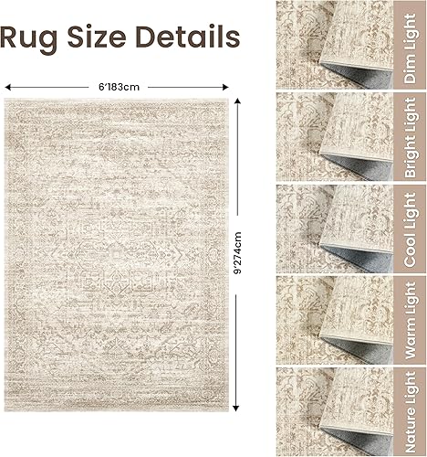 Miniatura 194 de Rugland Alfombras de área de 8 x 10, alfombra lavable resistente a las manchas, alfombras antideslizantes para sala de estar, alfombras tribales