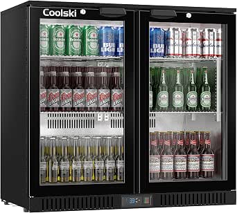 Coolski Commercial Undercounter Back Bar Cooler with 2 Glass Doors, 7.0 Cu.Ft., Black