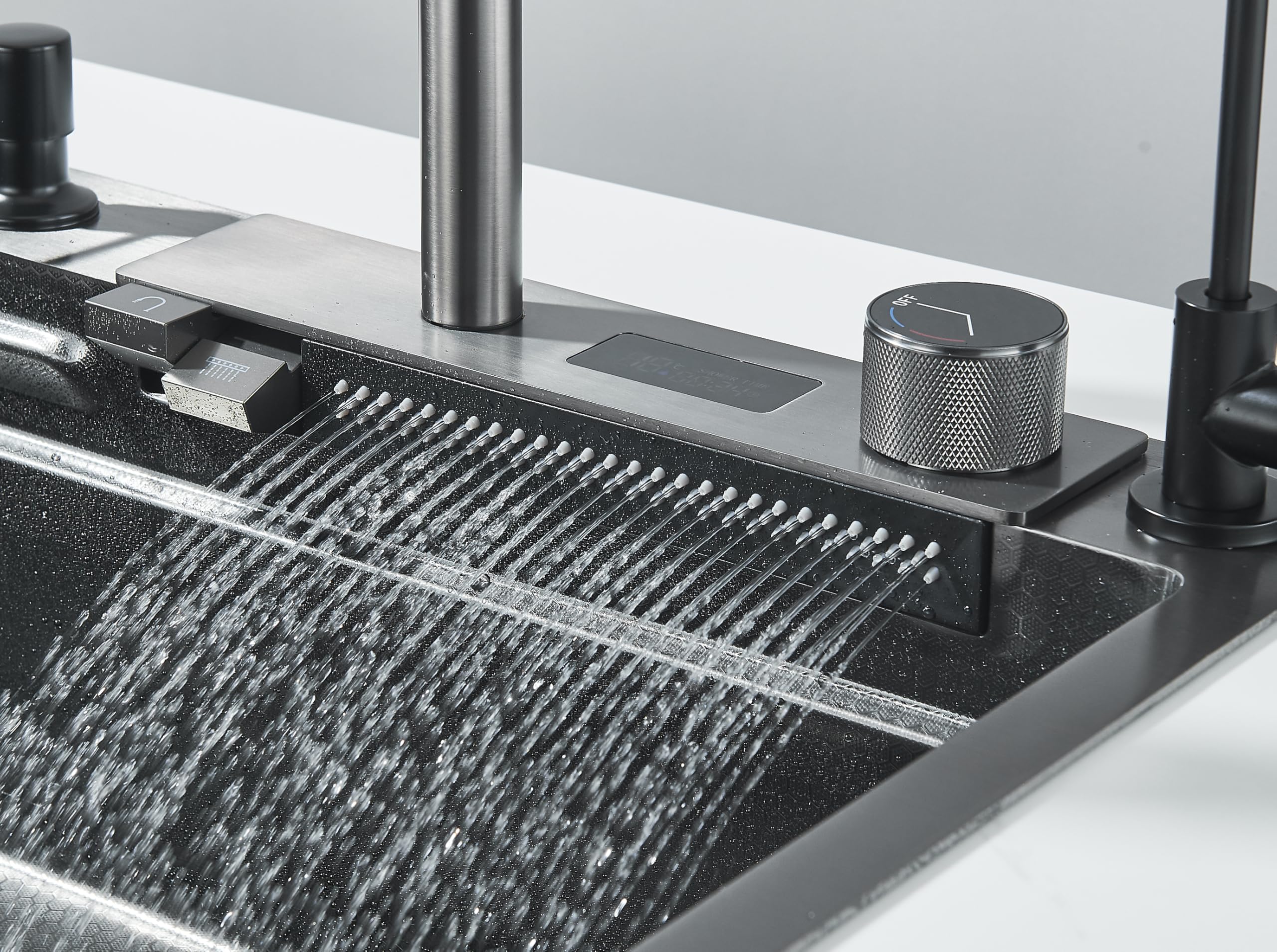 Evier Cuisine Evier Multifonction avec Haute Pression Bec Extractible et eau Pure Inox Rince Verr Automatique 1 Bac avec Egouttoir 75 * 45 * 22cm