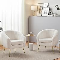 Yaheetech Boucle Accent Chair Set of 2 - Modern Ivory Armchairs with Gold Legs, Removable Cushions, 300lb Capacity for Living Room Bedroom
