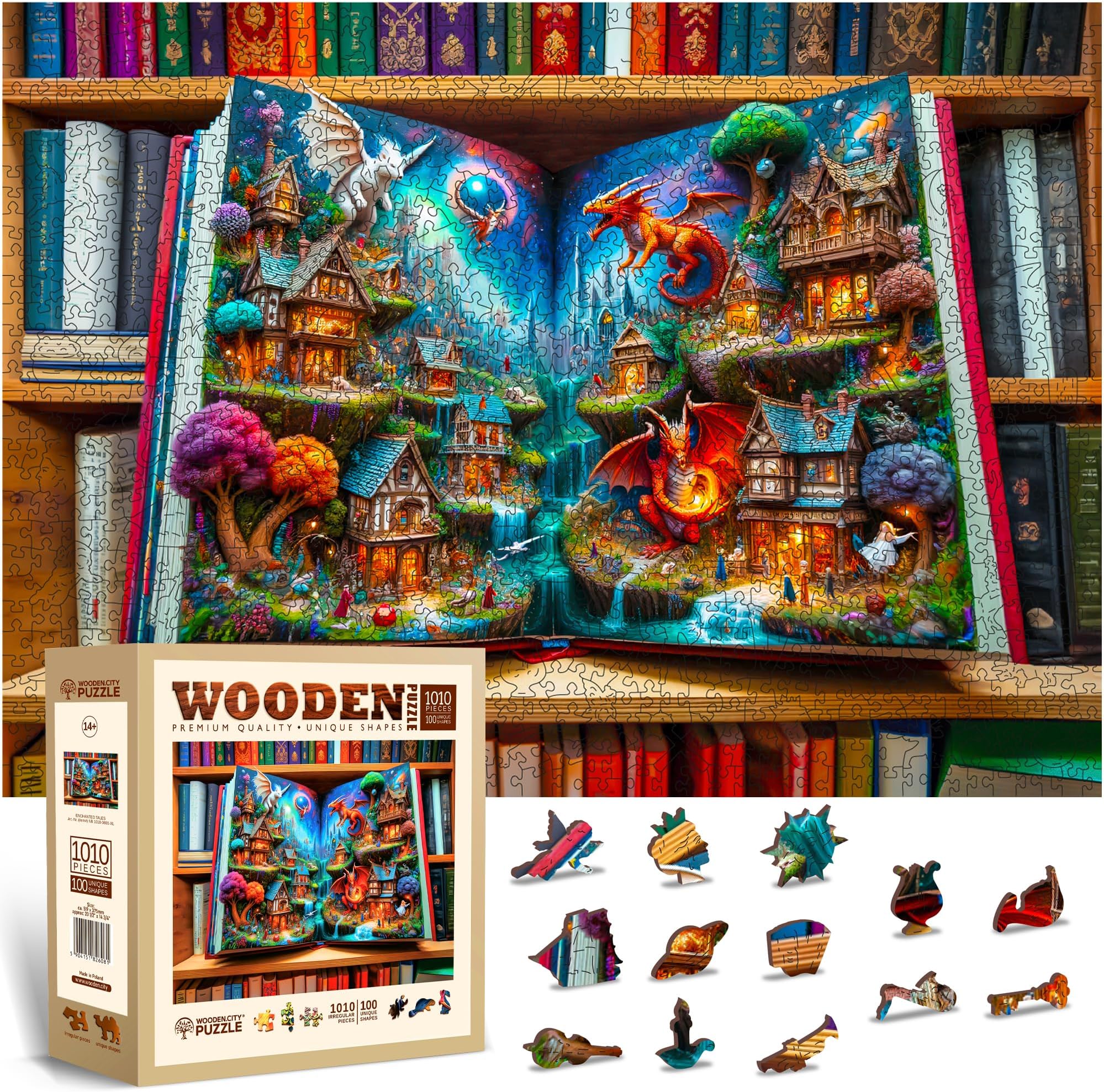 WOODEN.CITY Enchanted Tales: Wooden Jigsaw Puzzles for Adults, 1000 Pieces Set with 100 Whimsies, Unique Puzzles for Adults - Premium Quality Wooden Jigsaws (Fantasy Book)