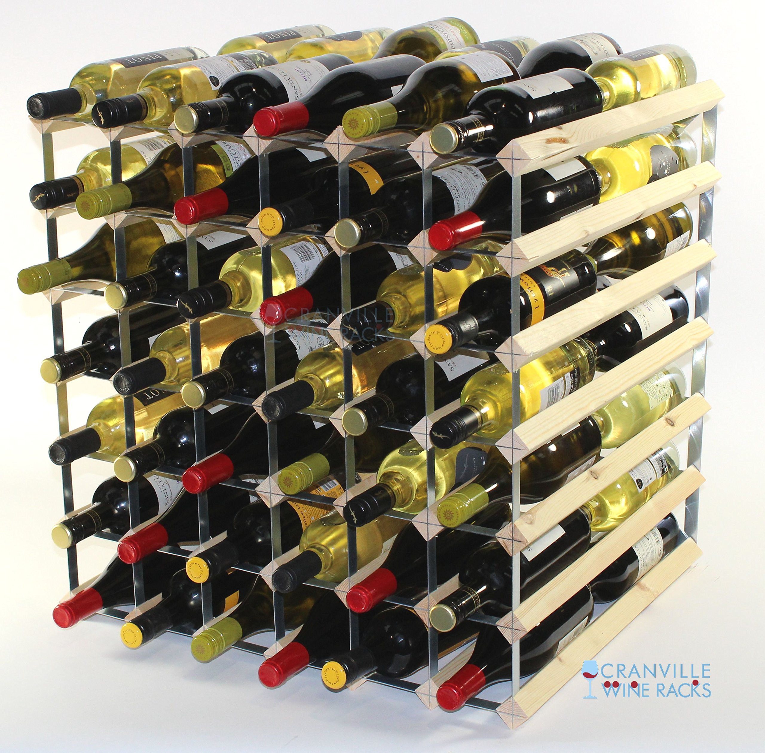 Cranville Wine Racks Beige Double Depth 84 Bottle Pine Wood And Galvanised Metal Wine Rack Ready Assembled