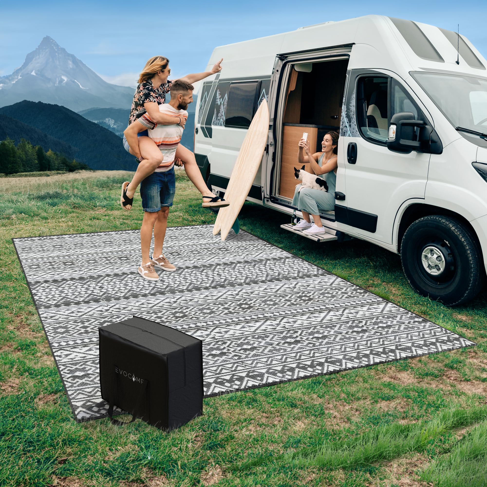 EVOCAMP Tappeto esterno, permeabile & leggero, coperta picnic per esterno, giardino, spiaggia, terrazze, balconi, robusto polipropilene, telo sotto tenda campeggio (Grigio, 300 x 400 cm)