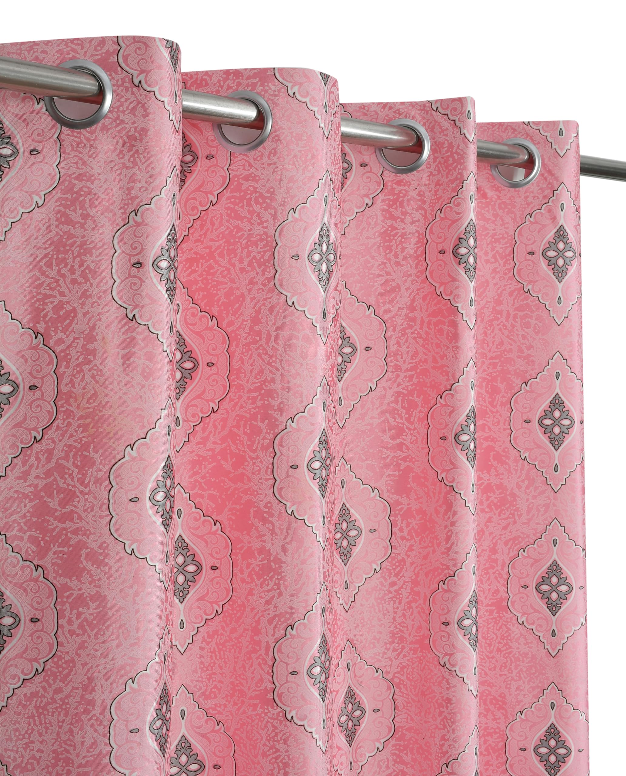 Polyester Premium Damask Printed Panels Room Darkening Eyelet Window and Door Curtains Set of 2 for Living Room, Pink, Window 4 Feet x 5 Feet-image-6