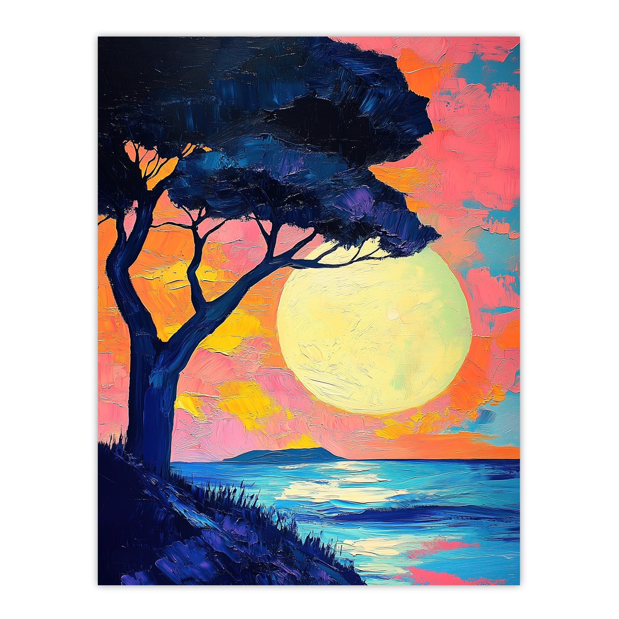 Artery8 Tree Silhouette By Sea Large Sunset Sun Seascape Living Room Extra Large XL Wall Art Poster Print