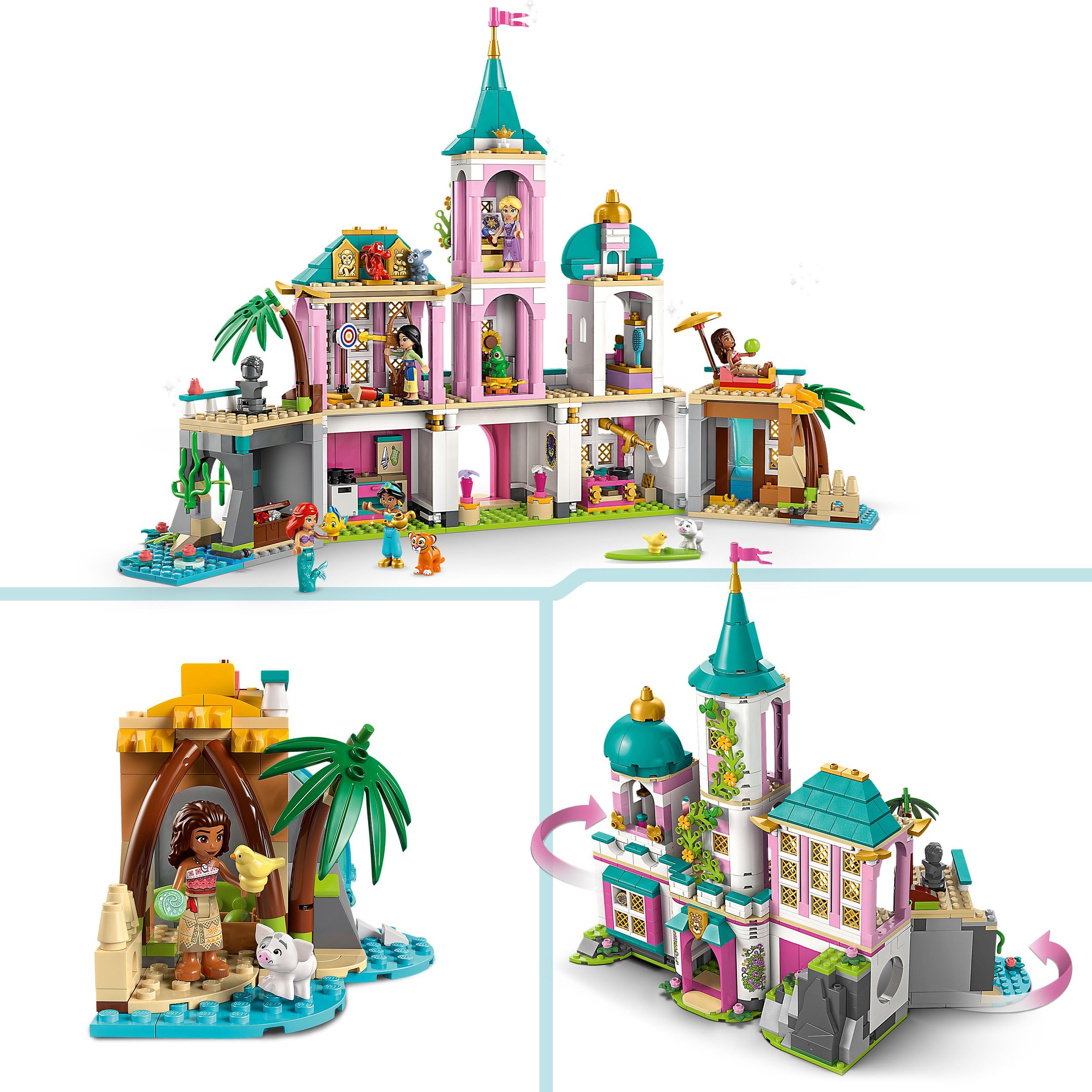 LEGO ǀ Disney Princess Zamek księżniczek i królewskie zwierzaki 43267 | Modułowy zamek i 10 postaci Disneya, zabawka dla 6-latki, prezent dla dziewczynki i chłopca, klocki dla dzieci, 787 elementów