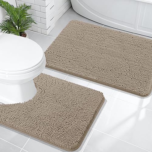 Miniatura 20 de OLANLY Juego de 2 alfombras de baño, tapetes de baño de felpilla suave y absorbente y tapete para inodoro con contorno en forma de U, alfombra de