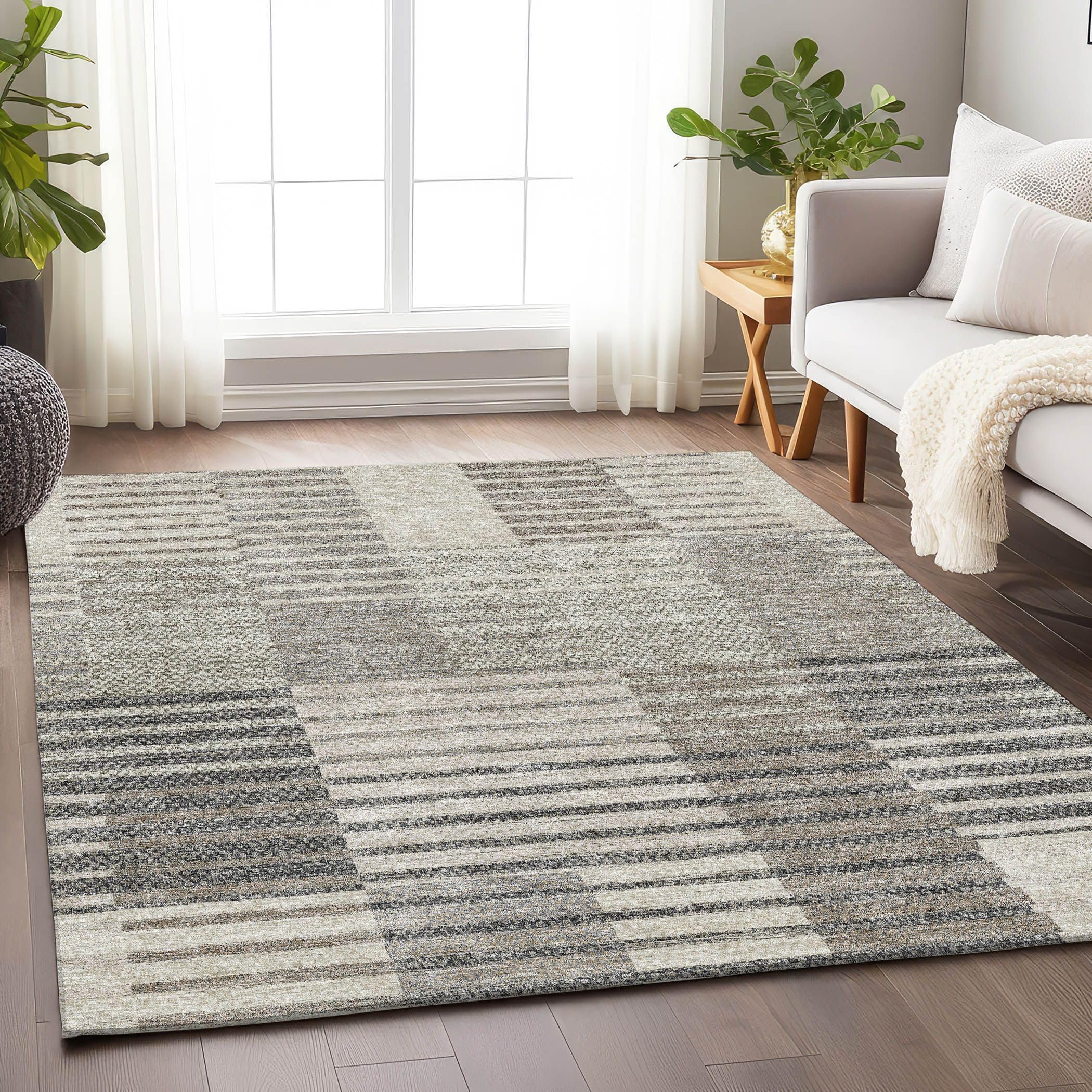 Addison Rugs Mayfield AMF954 Beige 5' x 7'6" Indoor Premium Machine Washable Rug, Silky Soft, Easy Clean, Non Shedding, Bedroom, Living Room, Dining