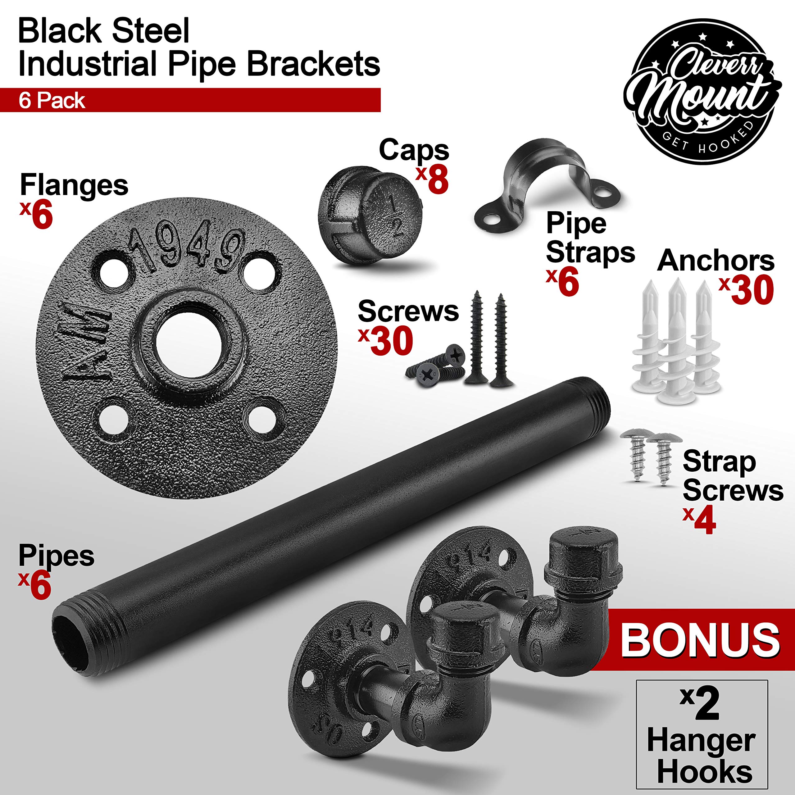 Buy Set of 6 Black Iron Pipe Floating Shelf Bracket 8 Inch (Bonus 2