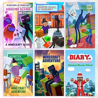 Book Set Story of a Minecraft Monster School, Video Game Inspired Adventure Stories for Young Kids, Six Books for Kids with Exclusive Slipcase Cover
