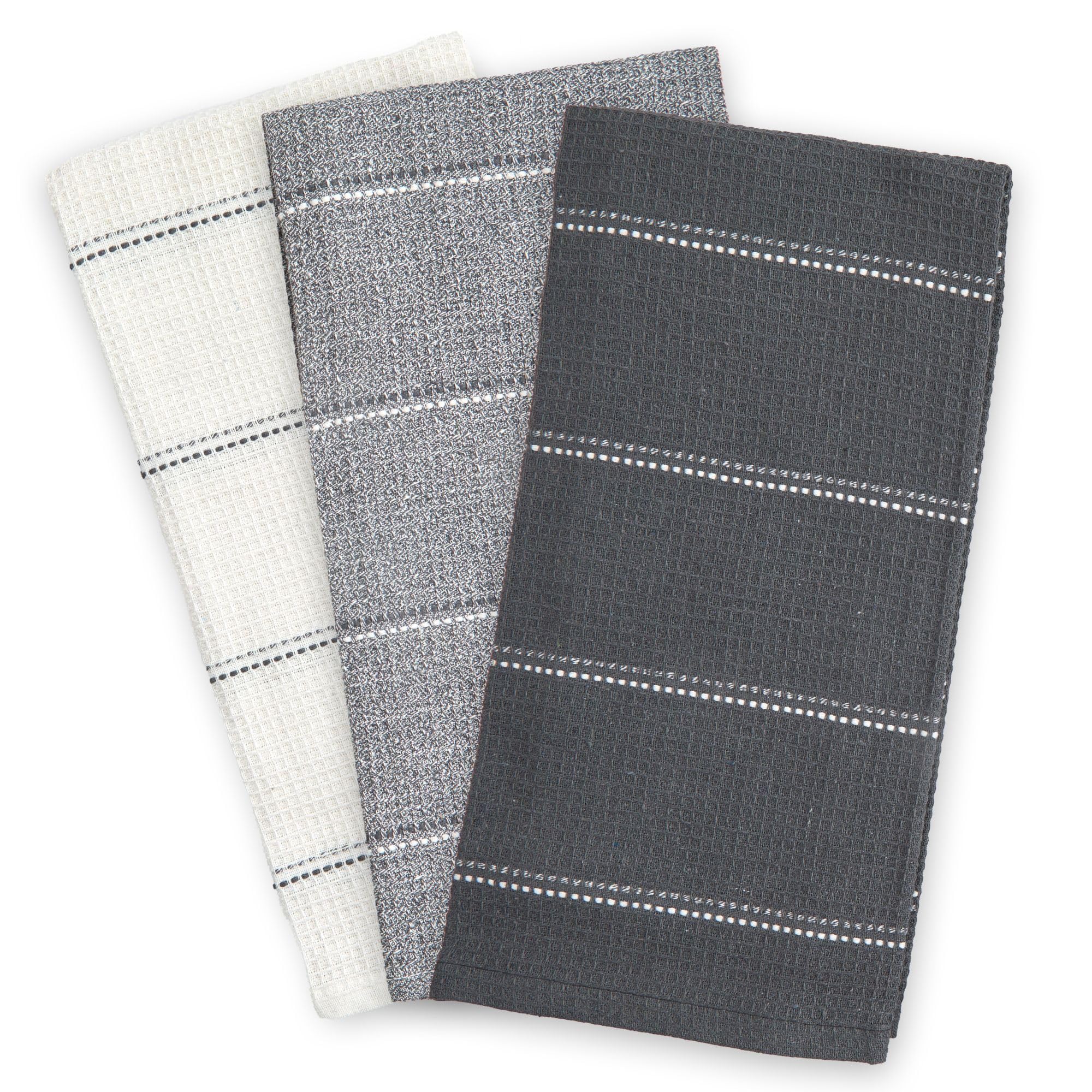 Emma Barclay Utopia 3 Pack Waffle Kitchen Tea Towel Set (45x65cm) (Grey)