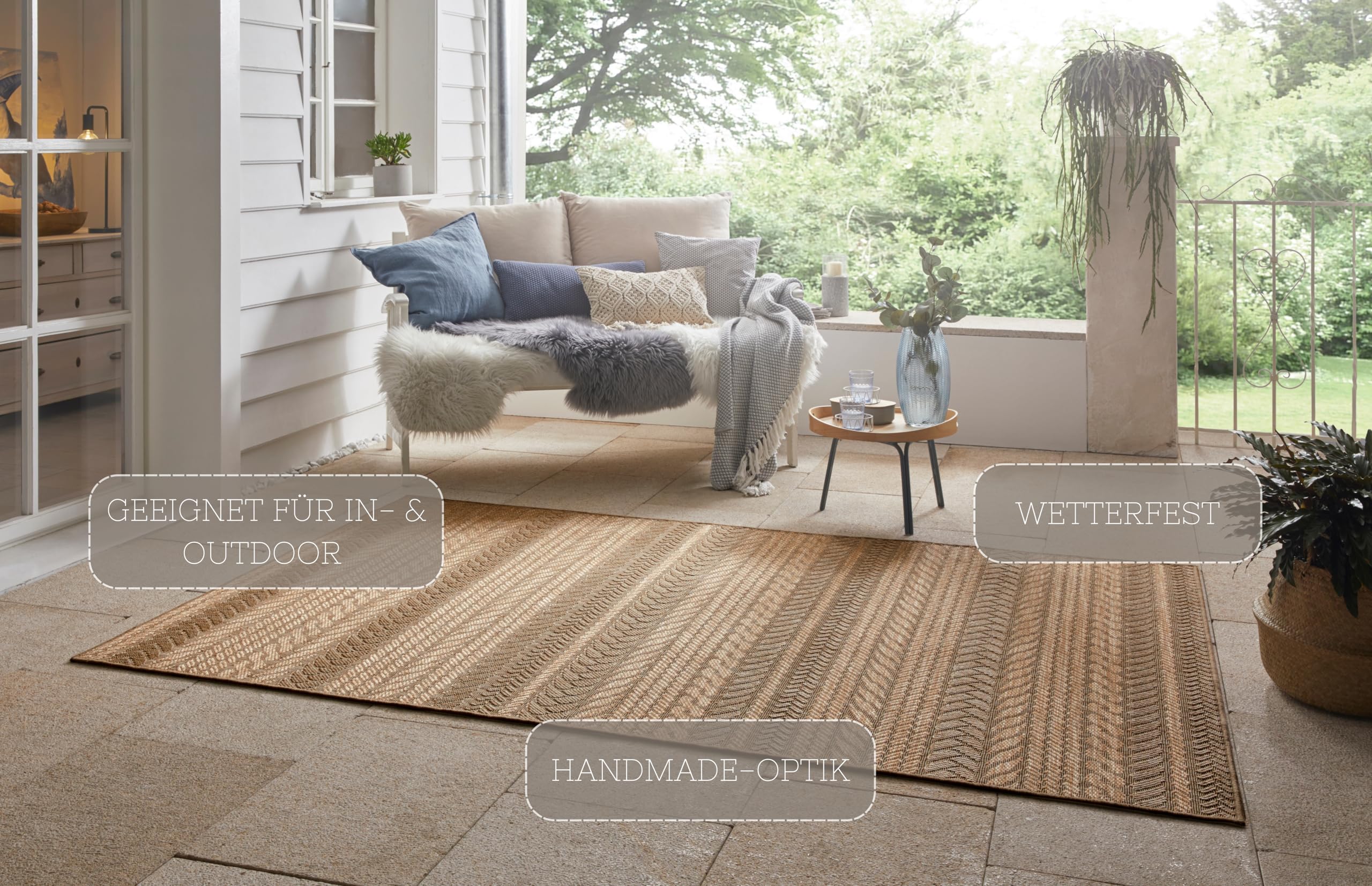 NORTHRUGS Granado Tapis d'intérieur et d'extérieur 80 x 150 cm – Tissage à plat aspect sisal design scandinave résistant aux intempéries, pour balcon, terrasse, jardin d'hiver, cuisine, tapis de salle