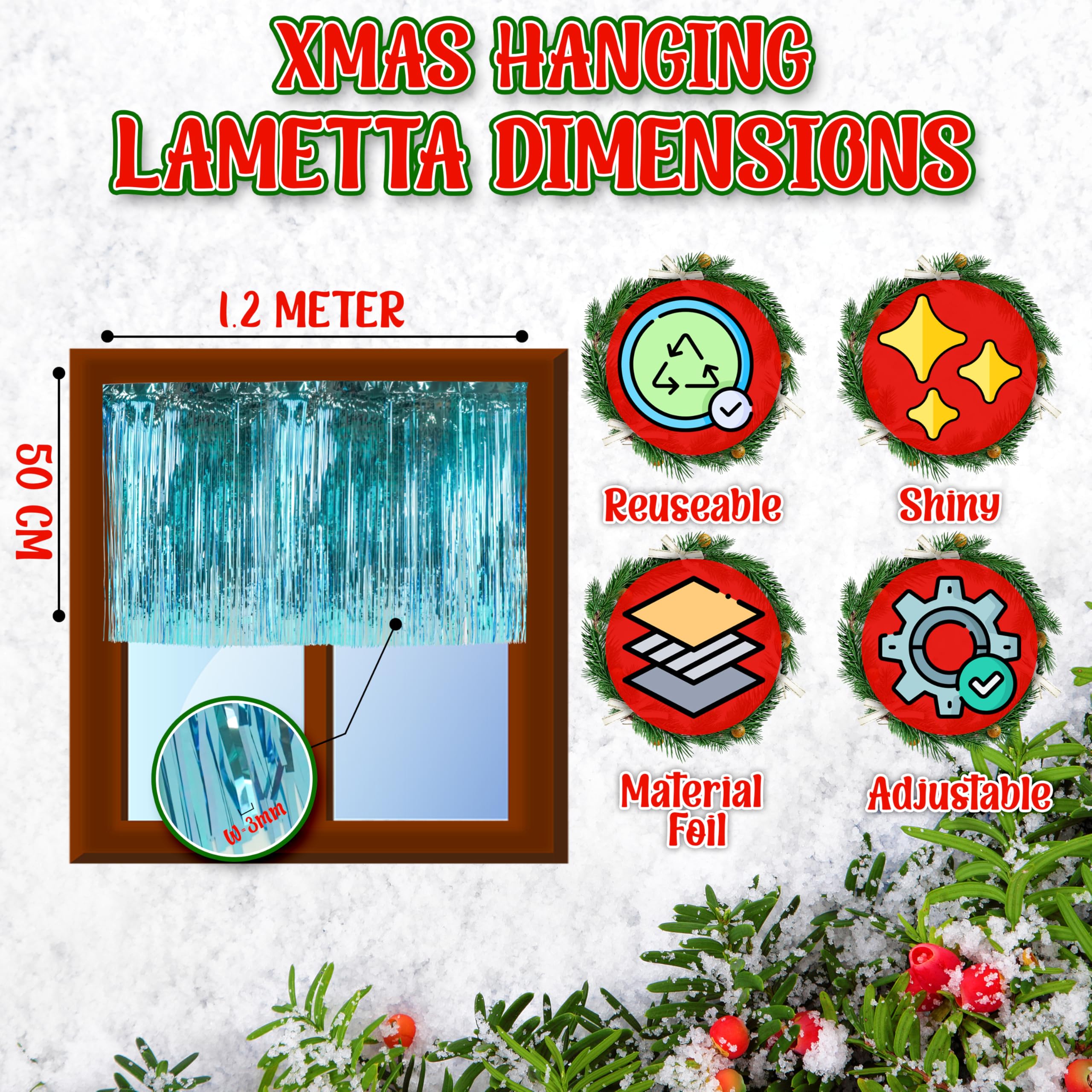SRVertex 5-Pack Ice Blue Foil Christmas Lametta Strands, Angel Hair Xmas Tree Decorations - Image 2