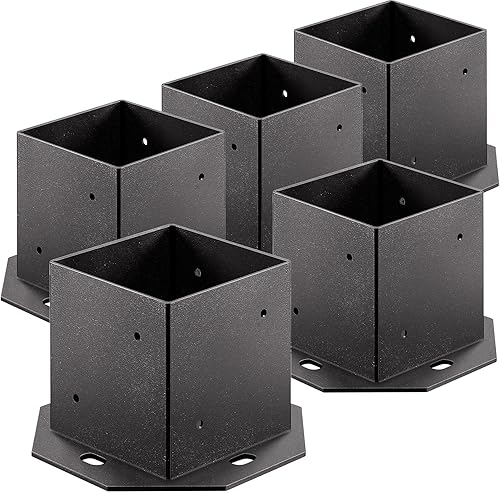 Loyesm 5 bases de poste de 4 x 4 pulgadas, tamaño interior de 3.6 x 3.6 pulgadas, soporte de poste resistente con pernos de expansión y tornillo,