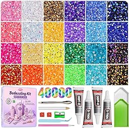 Redtwo 40000Pcs Resin Jelly Rhinestones for Bedazzling, 24 Colors 3mm Flatback Rhinestones, Bedazzling Kit with 4Pcs B7000 Jewelry Glue and Tools, Bedazzler Kit for Crafting Book Clothes Makeup Shoes