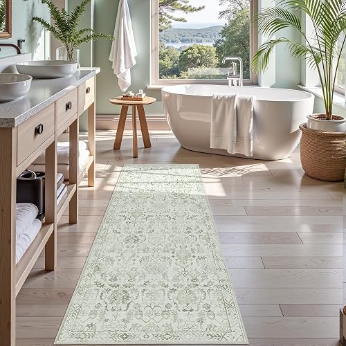 Sage 3x7 Runner Rug Hallways Bedside Kitchen Boho Washable