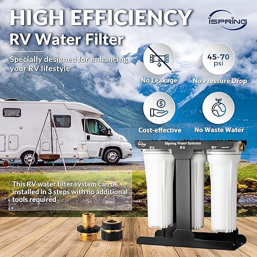 Miniatura 2 de iSpring CW31 - Sistema de filtro de agua para autocaravana, sistema de filtración de agua de 3 etapas para campistas, manguera de latón sin plomo de