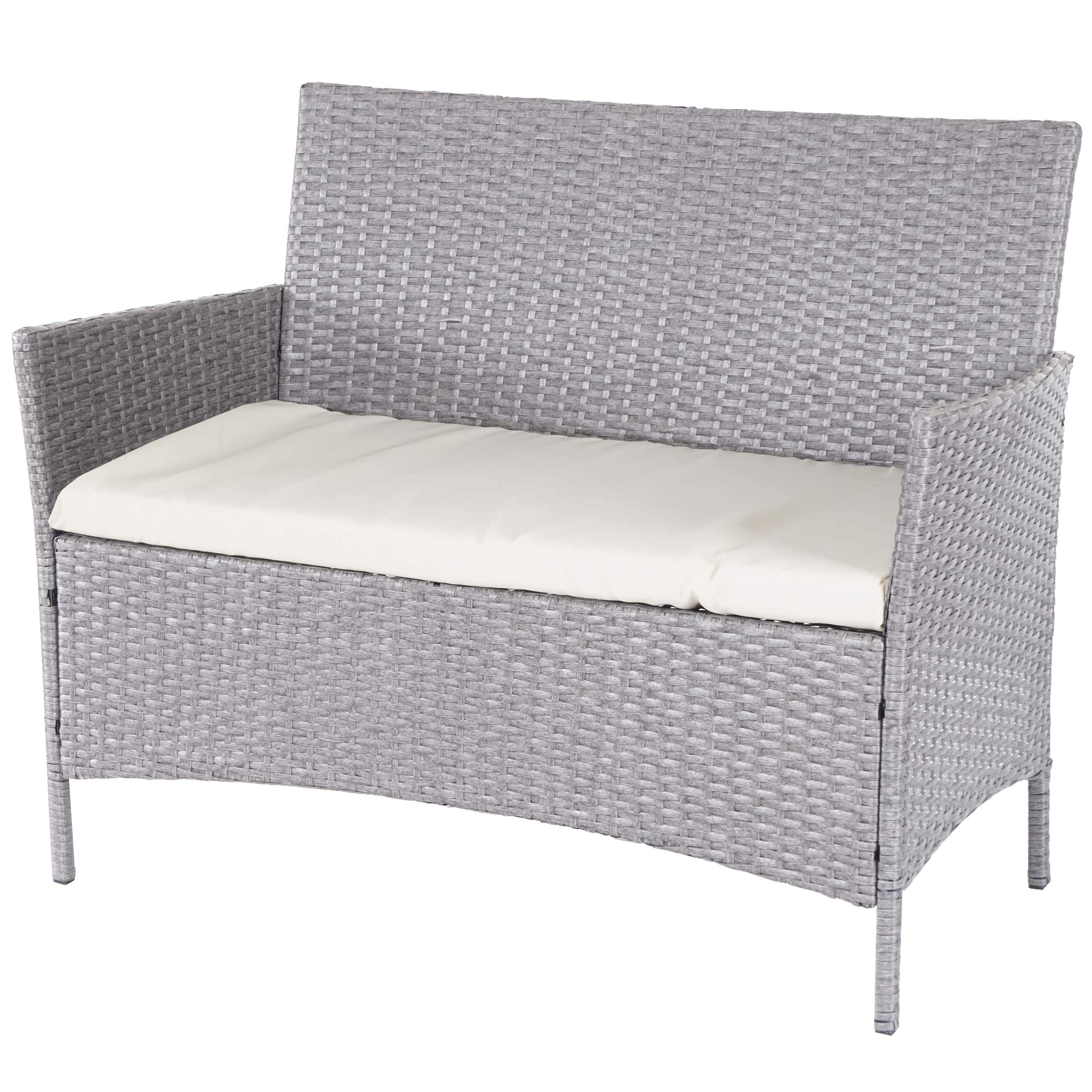 Mendler Divano sofa esterno giardino 2 posti Halden 106cm polyrattan - grigio con cuscino avorio