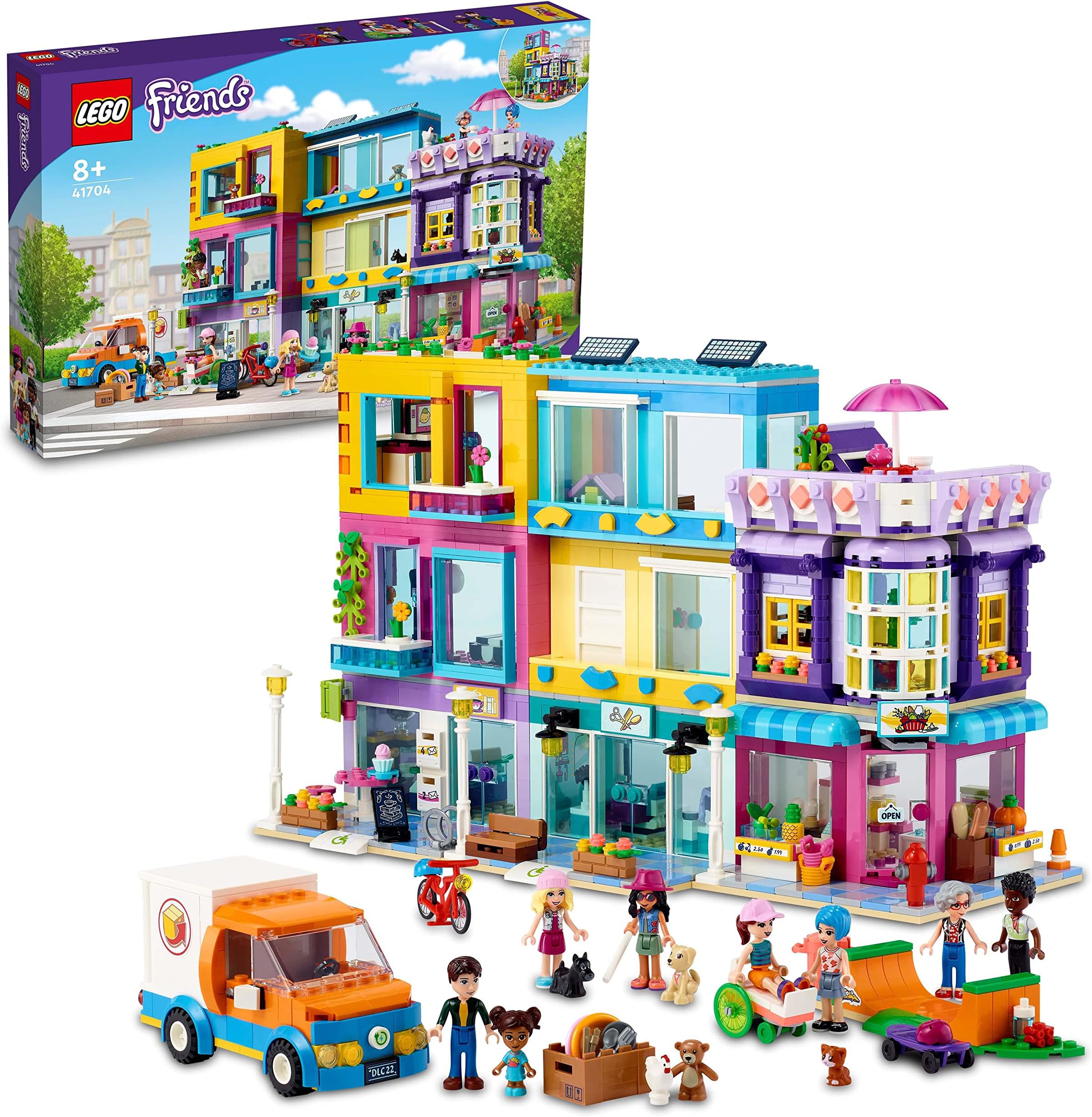 41704 Friends Block in Heartlake City with Hairdressing Salon and Cafe, Dollhouse with 7 Mini Dolls, Model House Kit with Residential Buildings, Children's Toy