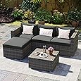 Patio Furniture Set 5 Pieces, 7-Seat PE Rattan Wicker Outdoor Sectional Patio Conversation Set with Waterproof Cusions and Coffee Table, Grey and Grey