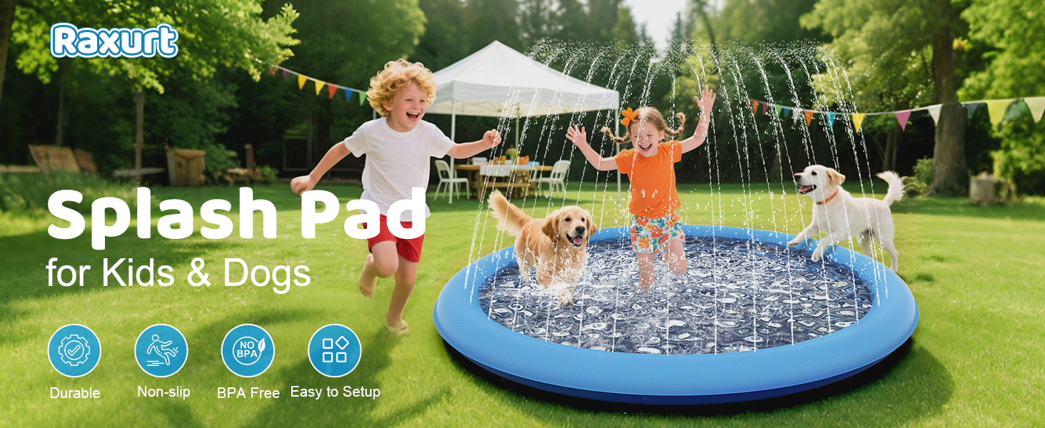 Tapis Jet d'eau, 170cm Tapis de Pulvérisation d'eau PVC, Splash Pad Antidérapant, Jeux d'eau Exterieur pour Enfants dans Jardin, l'été