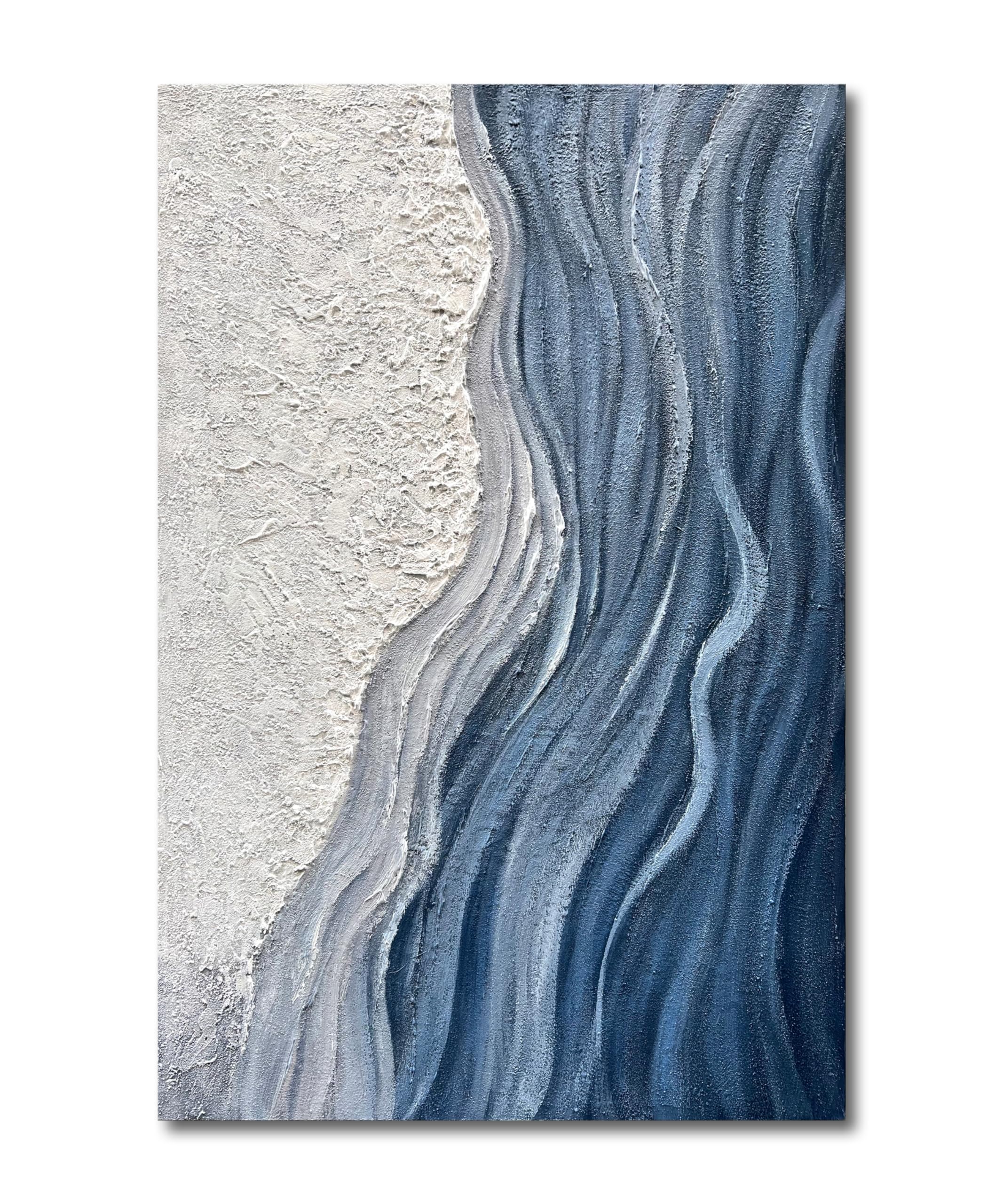Art Hand-Painted Blue and White Texture Abstract Art Oil Painting Modern Art Oil on Canvas Large Wall Art Deco 45x30 inches