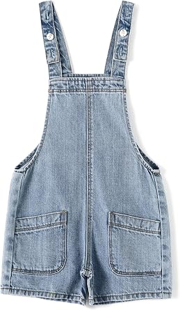 KIDSCOOL SPACE Girls Boys Jeans Shorts,Adjustable Straps Summer Denim Shortalls