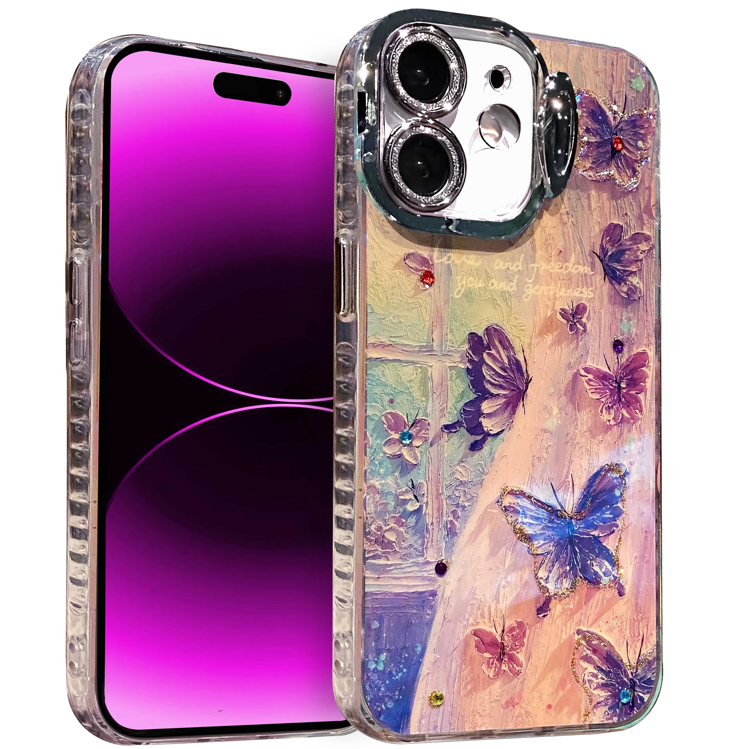 RKINC Case for iPhone 16 Case Shockproof Protection Bling Glitter Floral for Women Girls Kickstand TPU Bumper Phone Case Cover, (Design04) iPhone 16 Design04