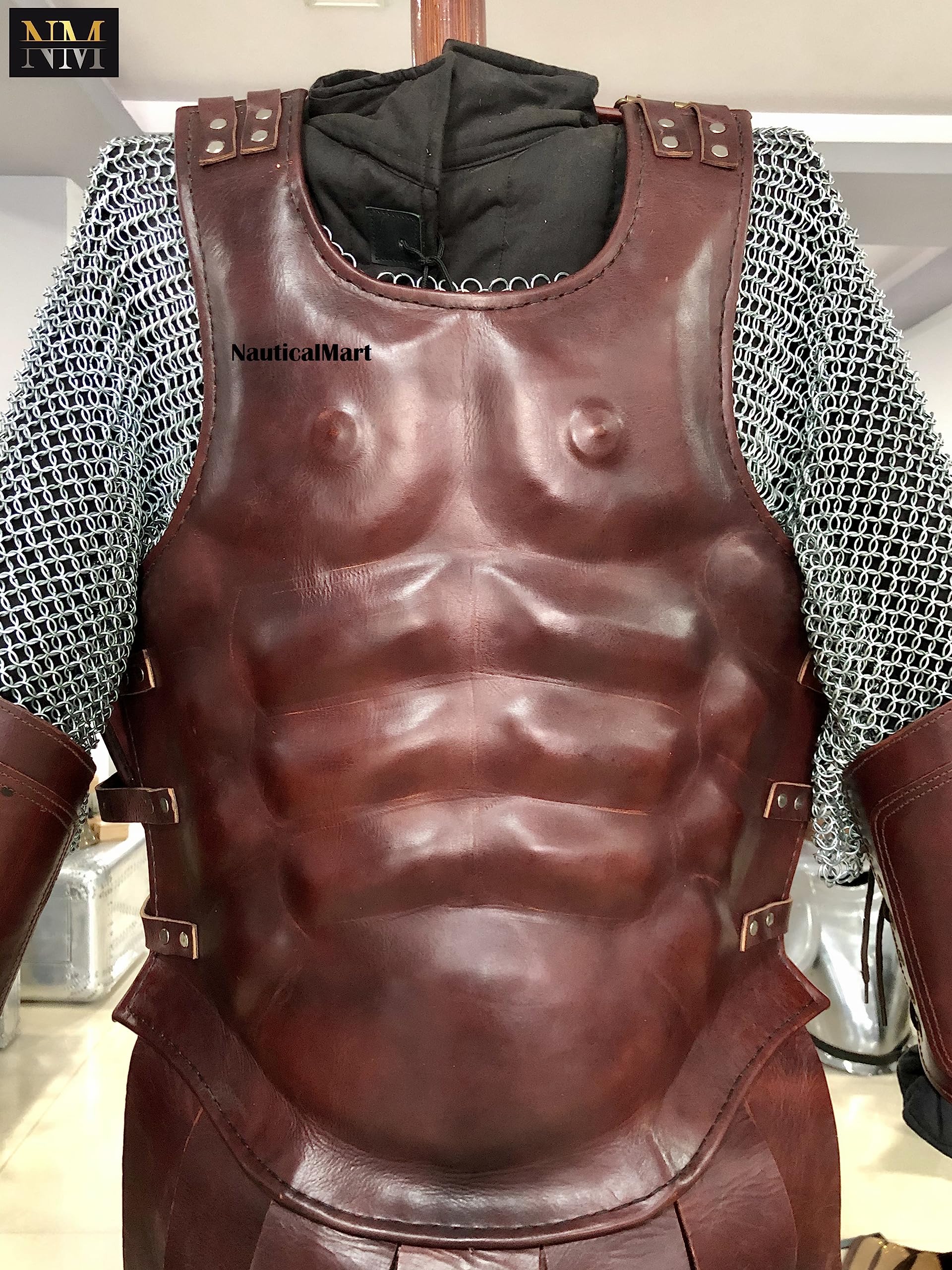 NauticalMart Roman Armour Leather Cuirass Muscle Armor Medieval Roman Costume Heavy Chest plate Back Plate attached Tasset Arm & Leg Guard