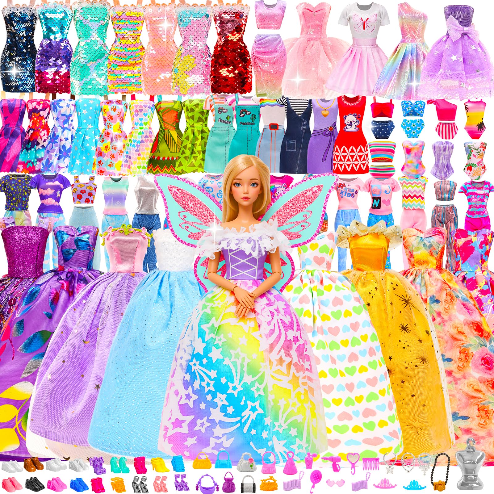 Miunana 95 Lalki Ubrania i akcesoria Moda Sukienki Topy Spodnie Strój Stroju Party Suknia Mini Sukienki kąpielowe Bikini Buty Księżniczka Skrzydła Wieszaki Torebka dla 11.5 calowej lalki