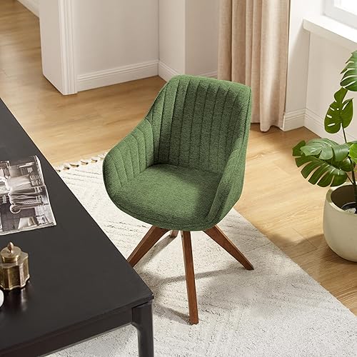 Miniatura 7 de Art Leon Silla de oficina sin ruedas, silla de escritorio moderna de mediados de siglo, silla giratoria con patas de madera de roble, silla tapizada