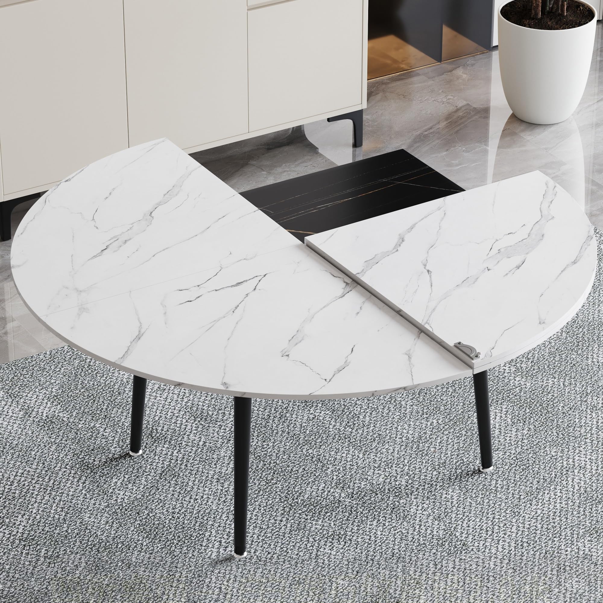 Rallonge de table ronde 150 cm en bois massif pliable blanc