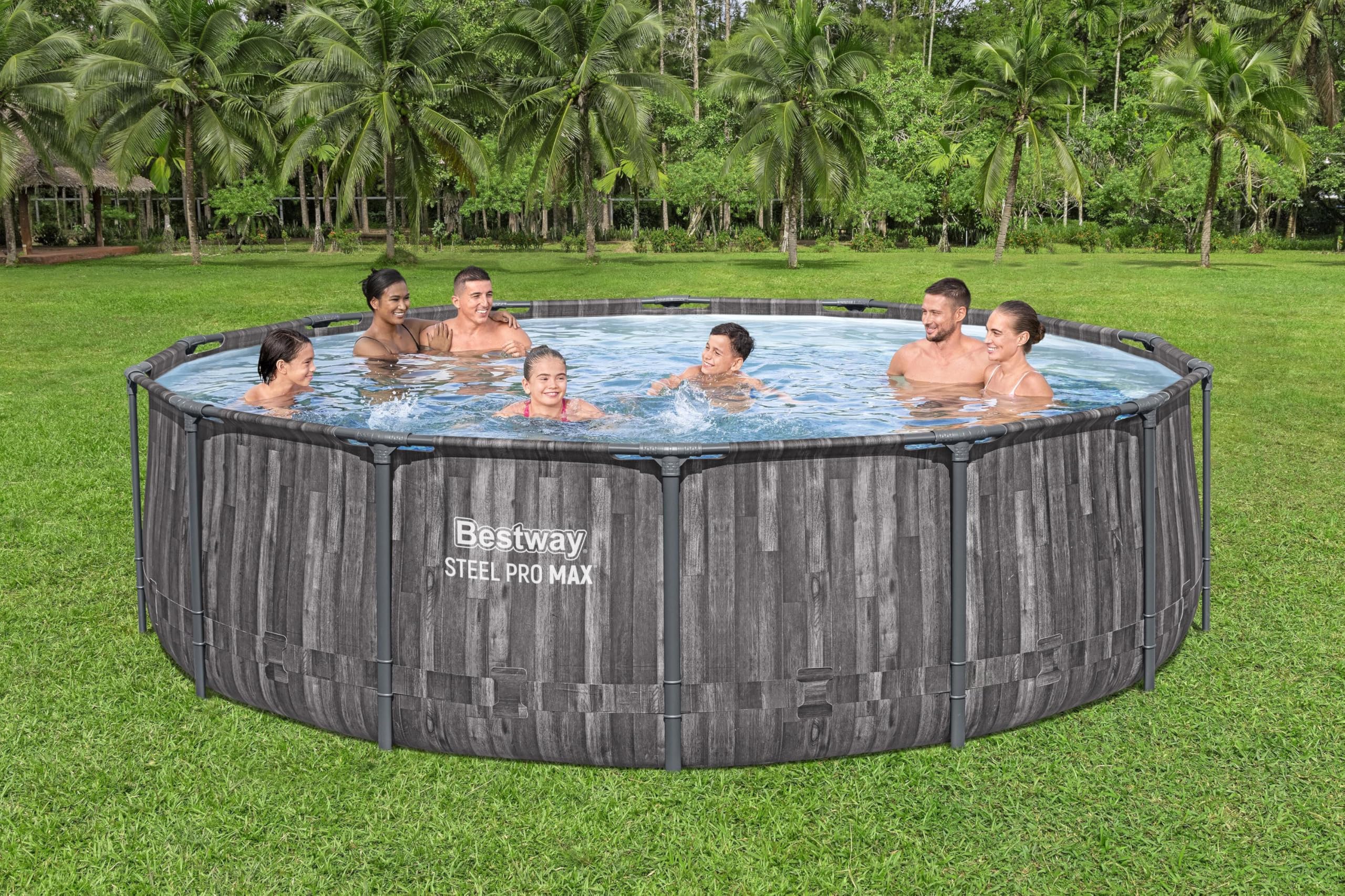 Bestway Steel Pro MAX Solo Pool ohne Zubehör Ø 427 x 107 cm, Holz-Optik (Mooreiche), rund