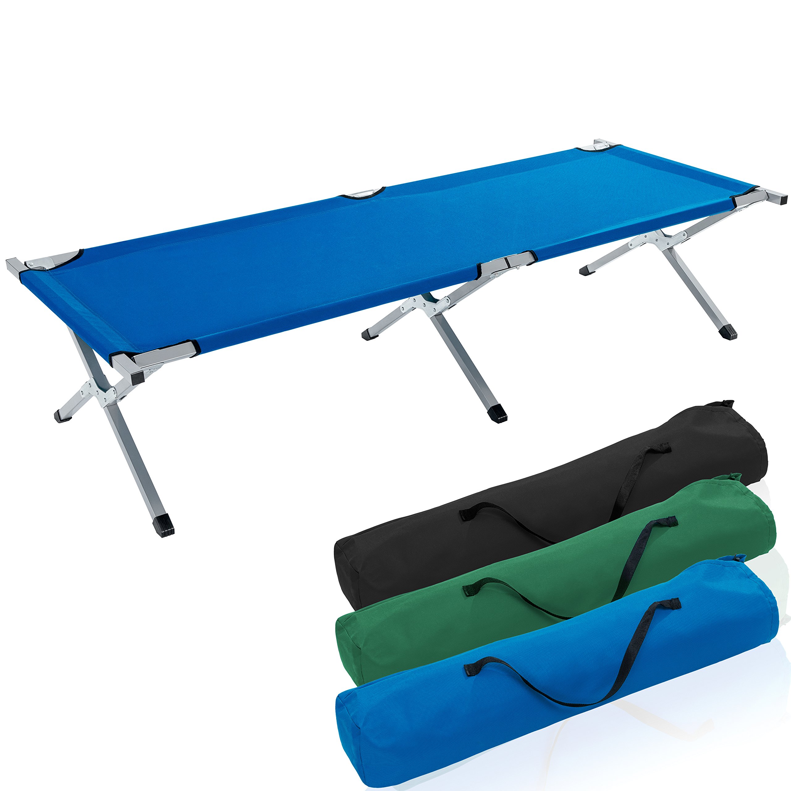 TRESKO XXL łóżko kempingowe, 210 x 72 x 45 cm, metalowa rura, obciążenie do 150 kg, w różnych kolorach (niebieski)