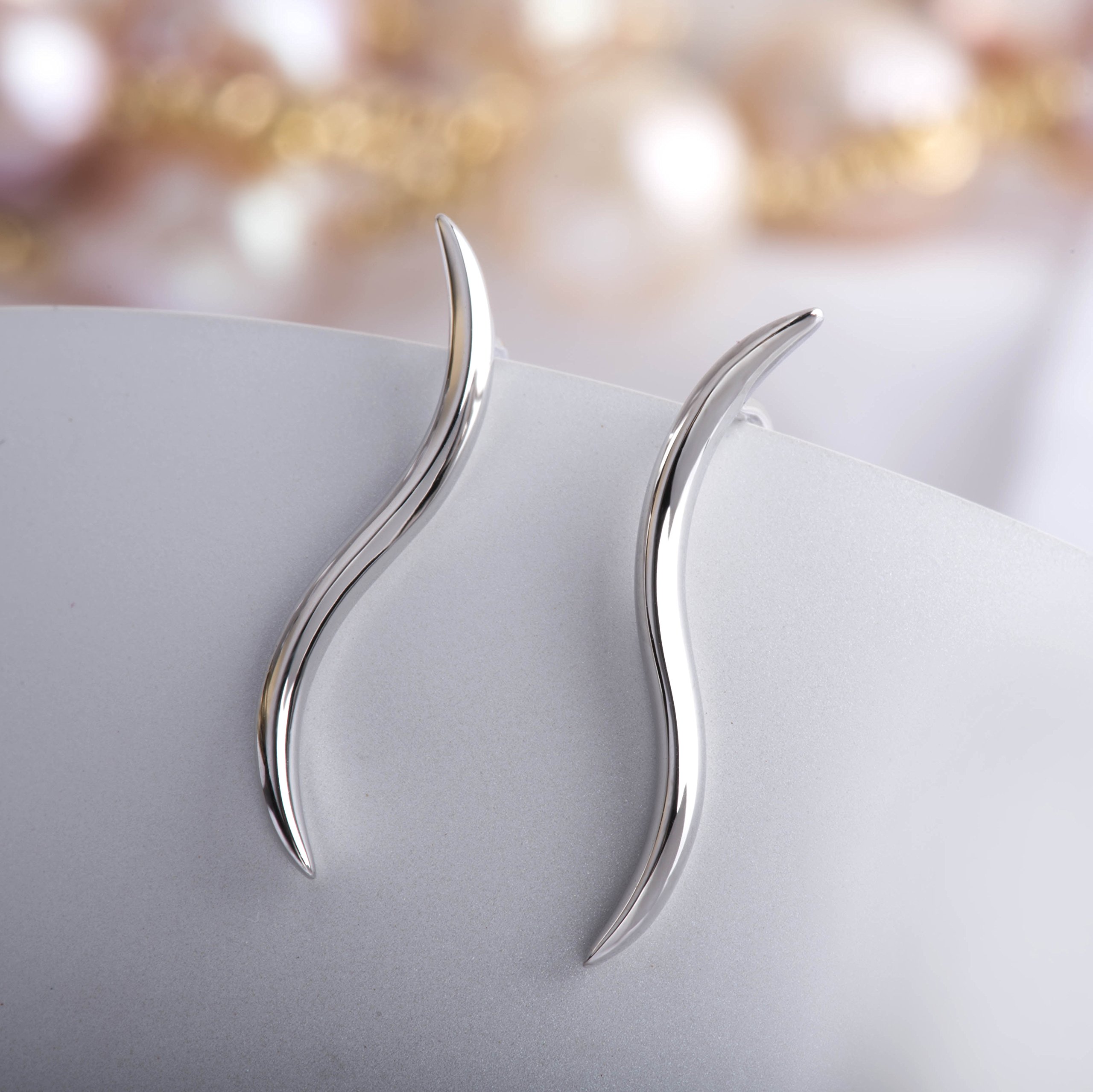 S.Leaf Ohrringe aus Sterlingsilber, Ohrkletterer-Ohrringe, Crawler-Ohrringe, Ohrmanschette, Schmuck für Damen, Größe S Silber