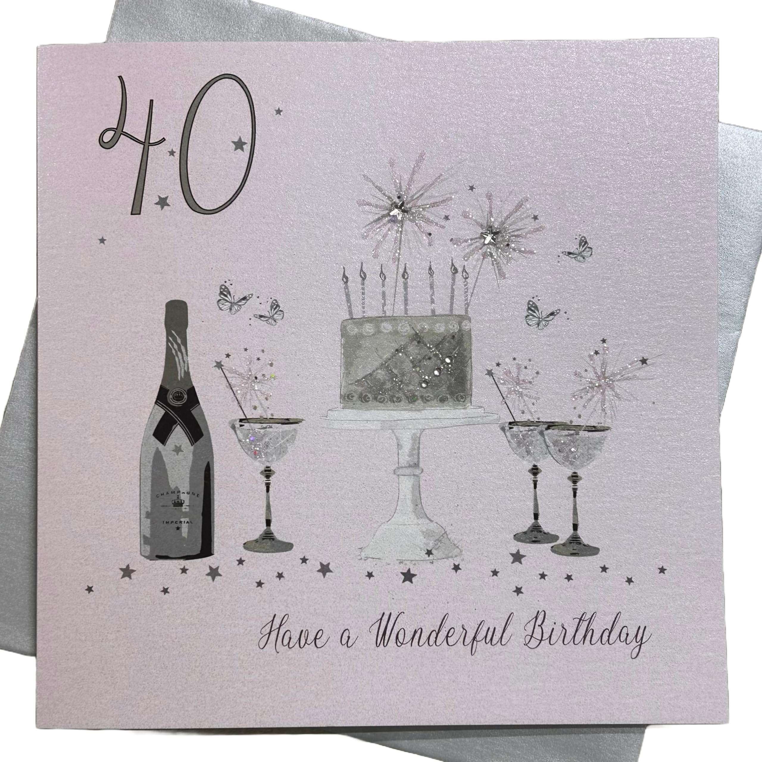 White Cotton Cards Large Handmade 40Th Happy Birthday Card, Xxbda40
