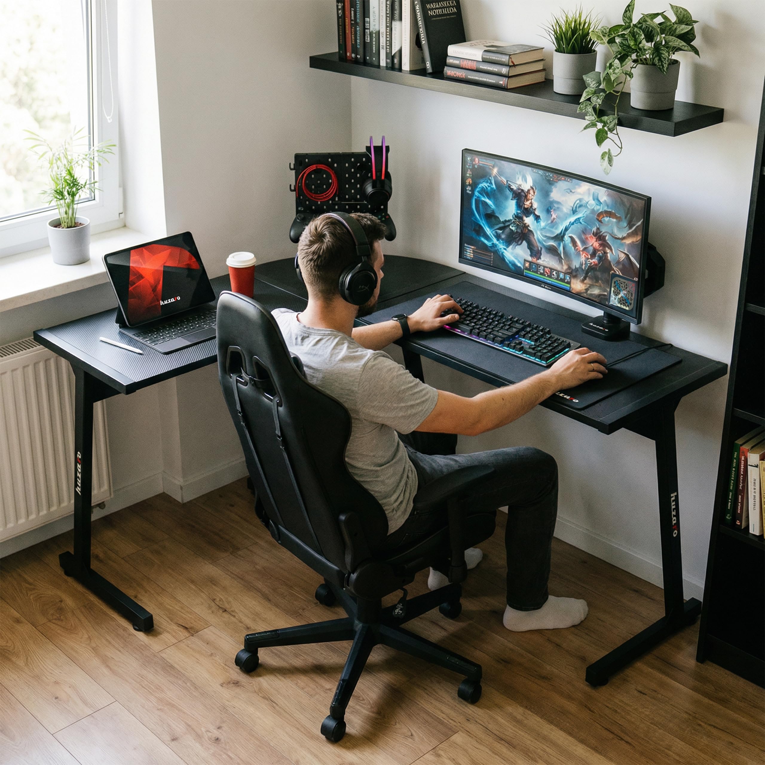 huzaro Hero 6.0 Bureau d'angle en Forme de L, Poste Gamer, 147x112cm, Noir