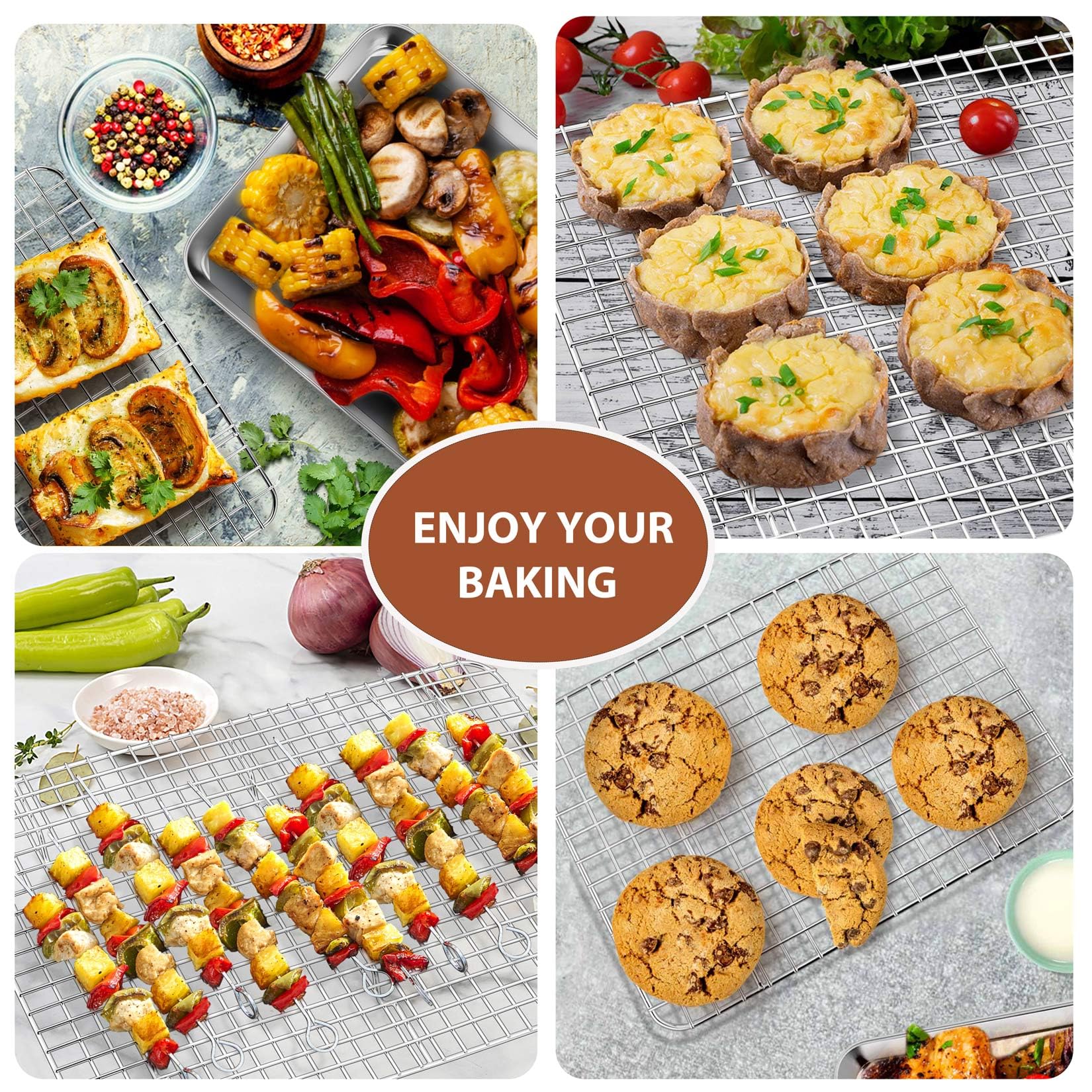 P&P CHEF Lot de 4 plaques de cuisson à biscuits de 40,6 + 26,4 cm avec