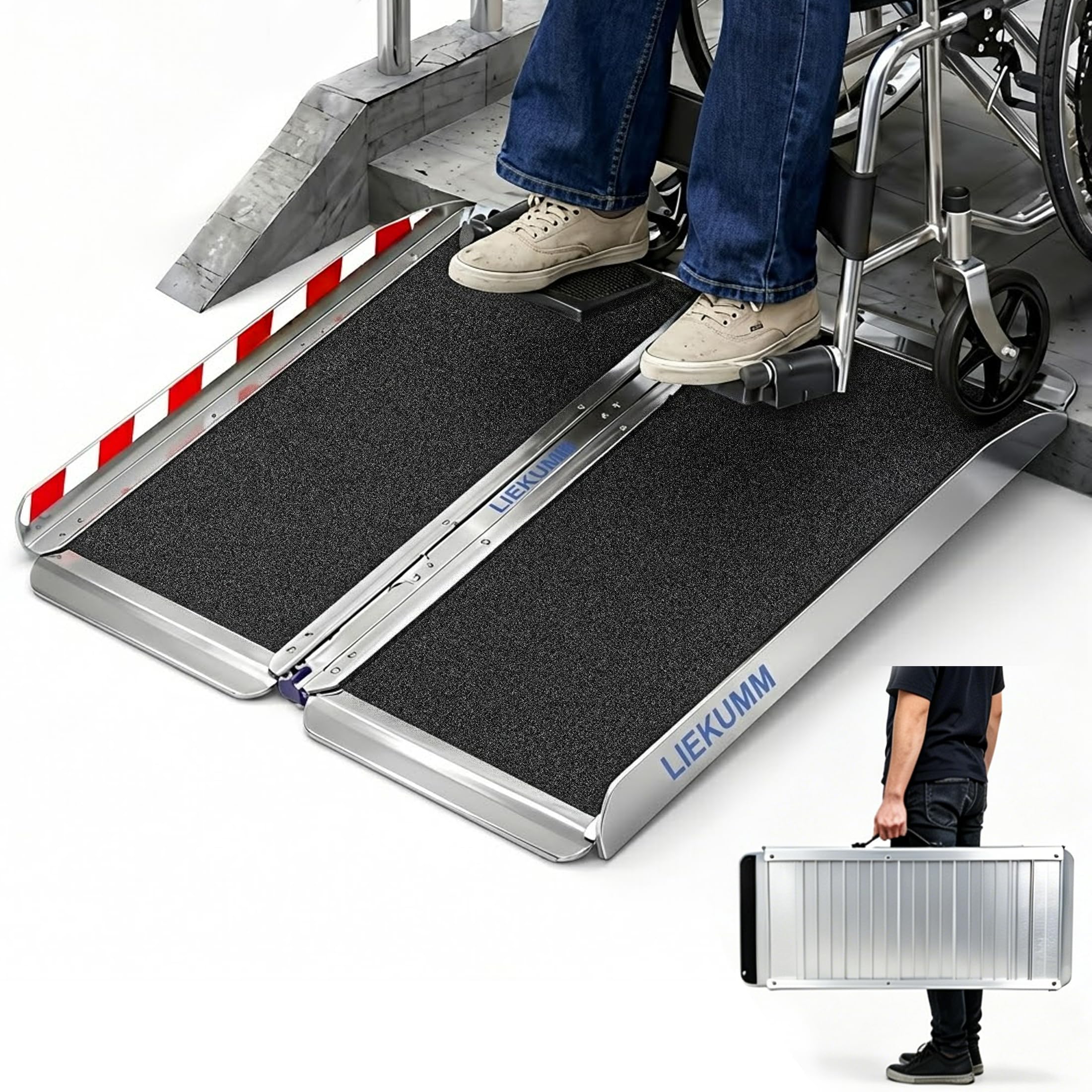 LIEKUMM - 60 cm x 76 cm, rampa per soglie con superficie antiscivolo, in alluminio, portatile, rampa per sedia a rotelle, portata 300 kg