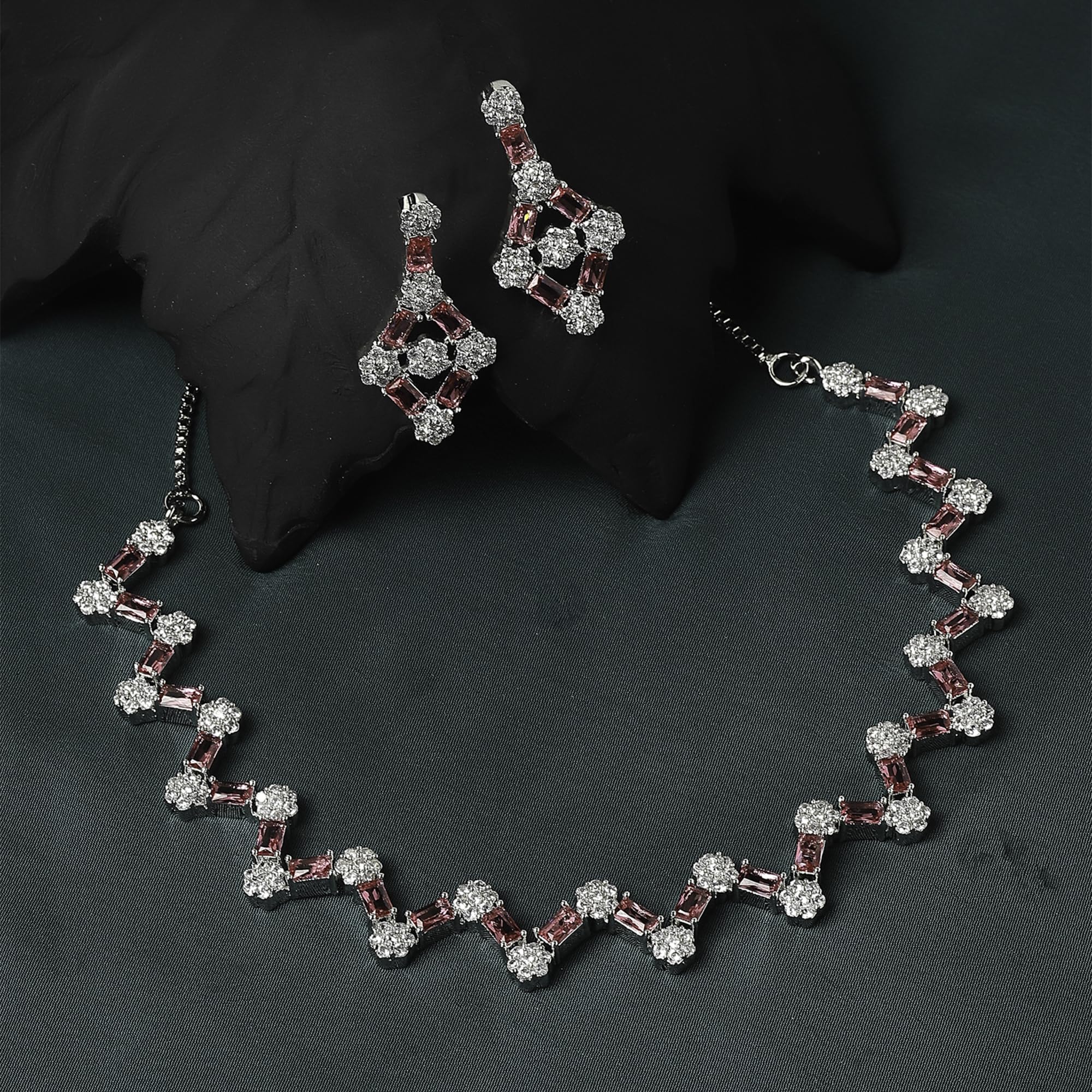 Rhodium-Plated American Diamond Necklace Set