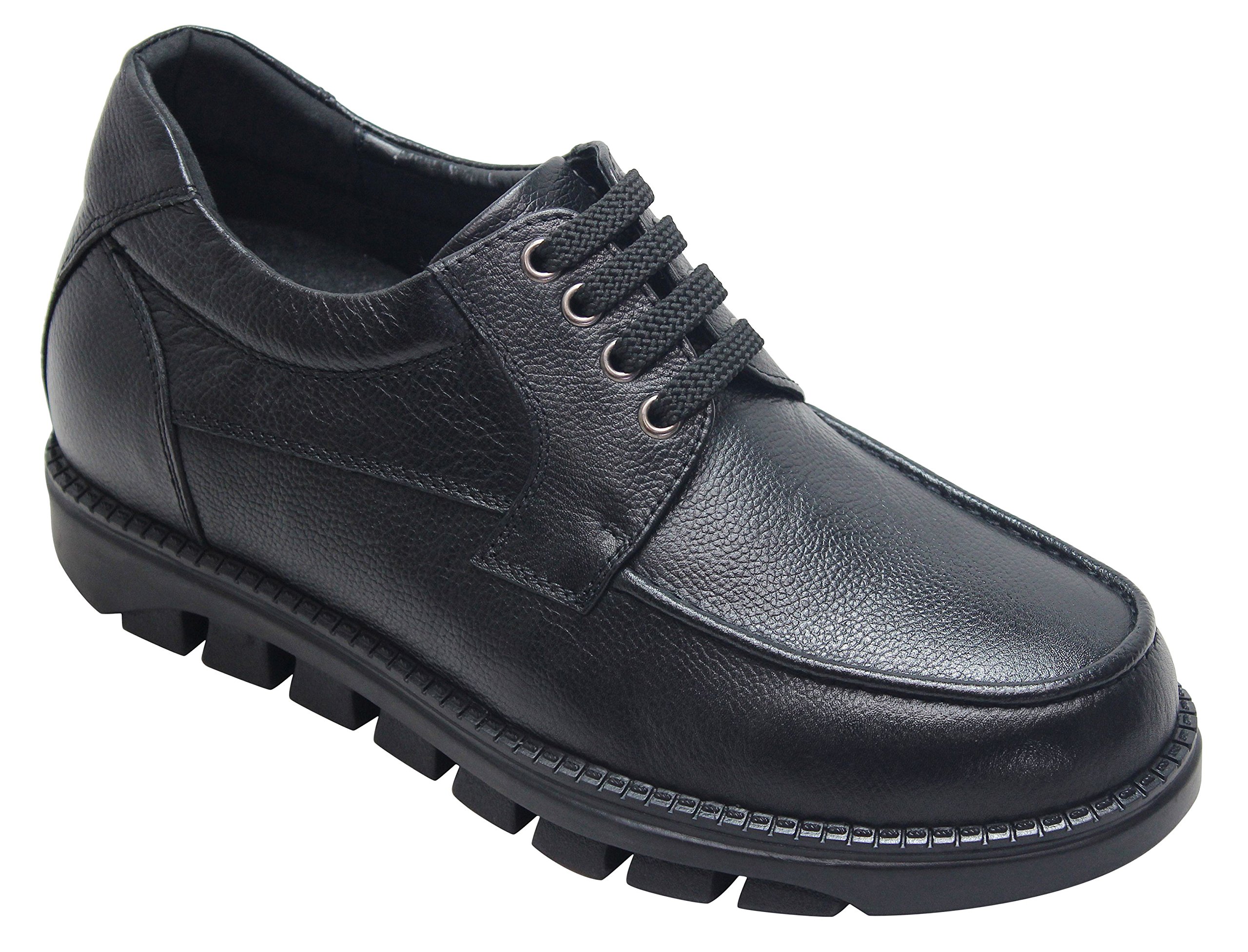 CALTOMen's Invisible Height Increasing Elevator Shoes - Black Pebble Grain Leather Lace-up Casual Oxfords - 3 Inches Taller - G6381