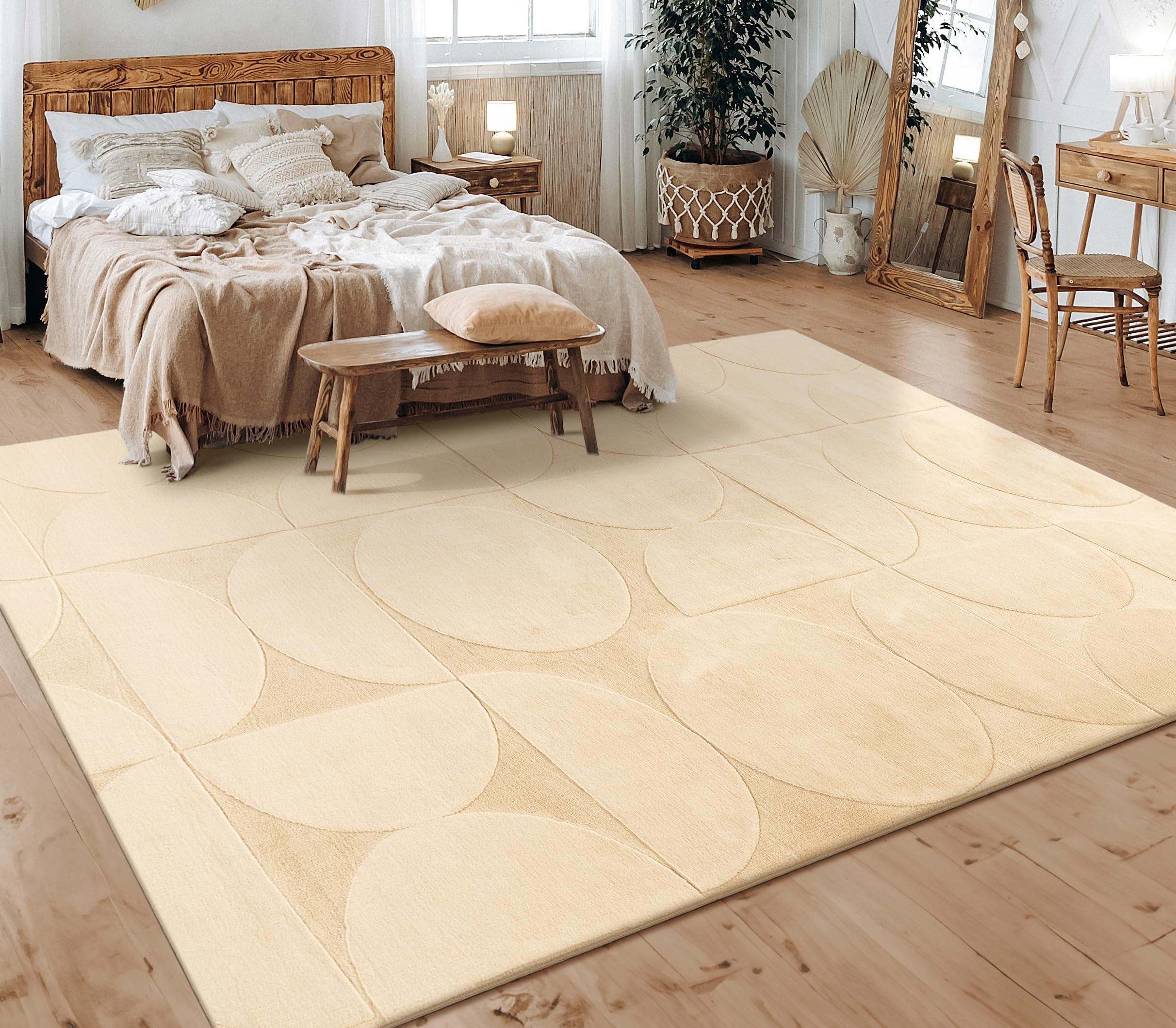 Paco Home Teppich Wohnzimmer Schlafzimmer Kurzflor Skandinavisches Boho Muster Geometrisch Rauten Motiv Einfarbig Weich Modern, Grösse:200x280 cm, Farbe:Beige 6