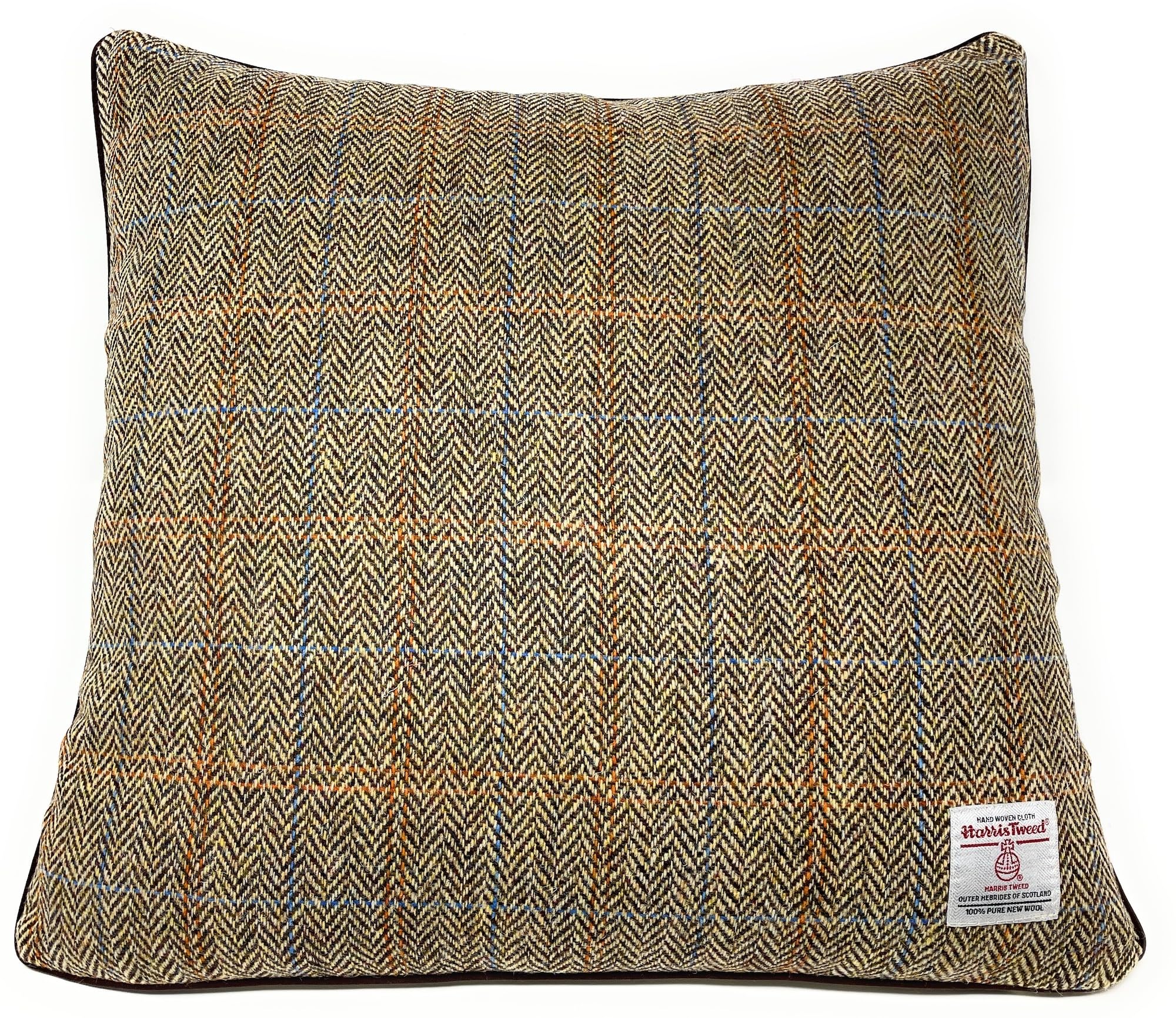 Harris Tweed Brown Herringbone Double Sided Square Cushion Throw Pillow Cover