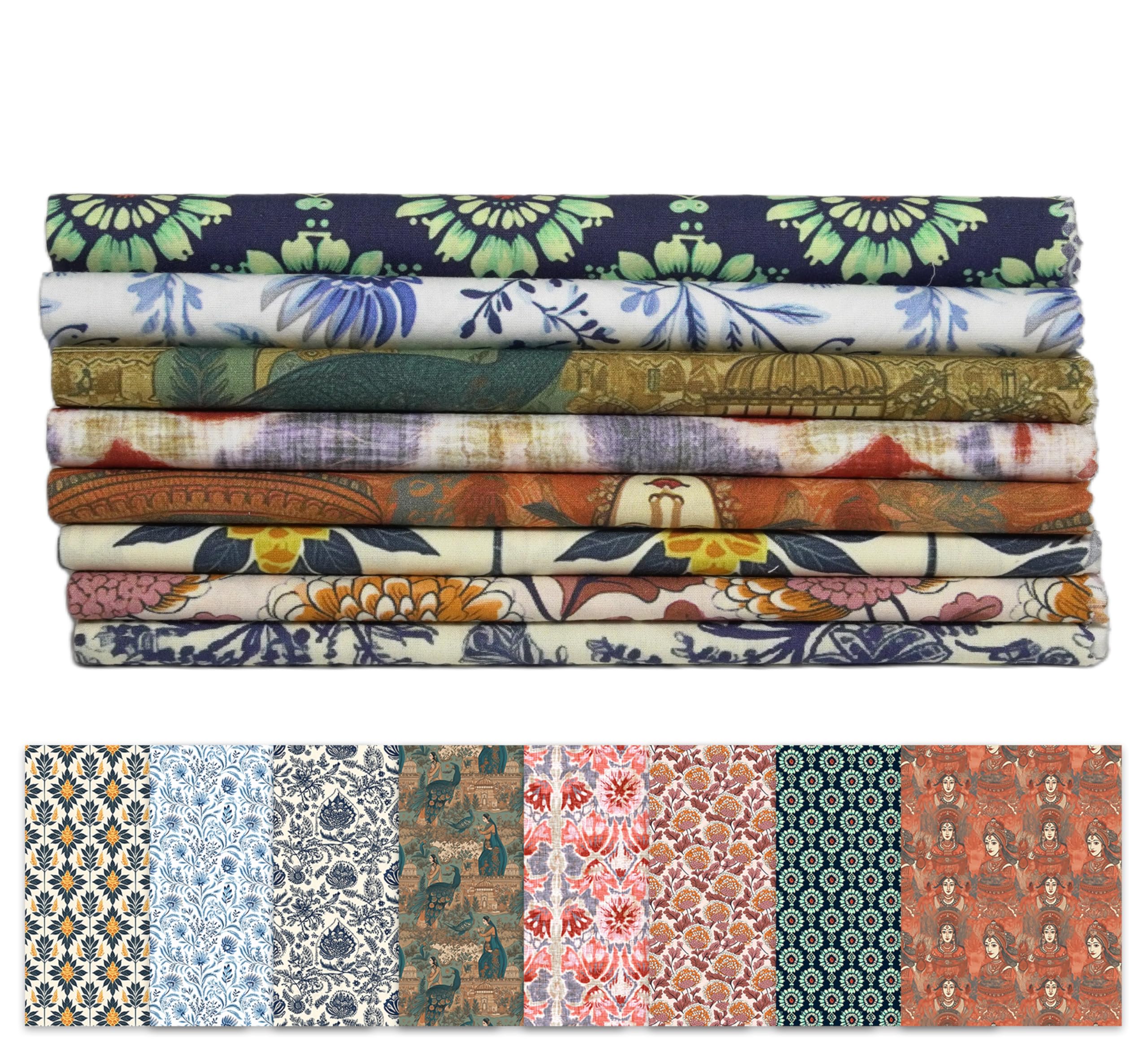 Soimoi 8 Pc Fat Quarter Bundle- Leaves & Floral Print 18"x 22" DIY Patchwork- 100% Cotton Pre-Cut Quilting Fabric