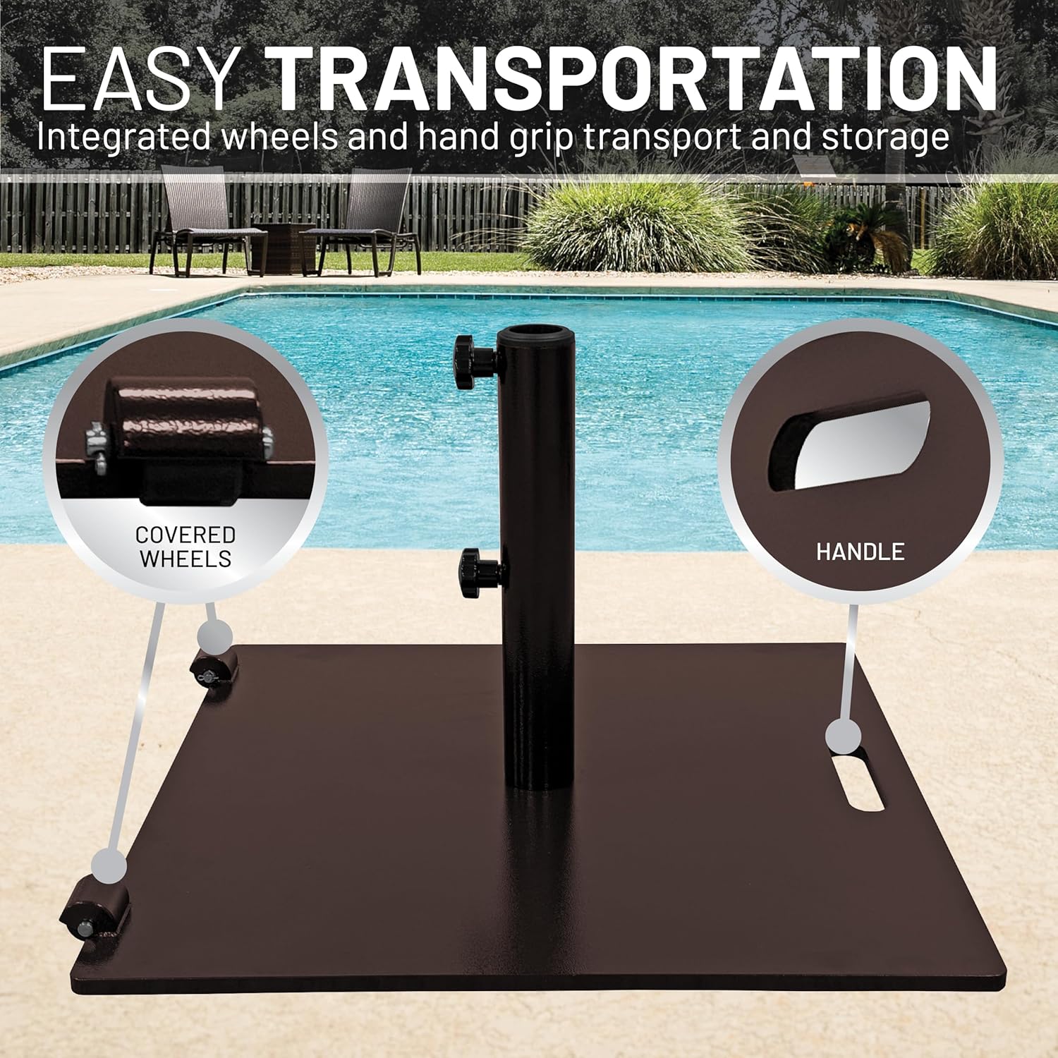 US Weight 75 LB Steel Umbrella Base with Built-In Wheels and Handle, Dual Tightening Knobs, Superior Stability, Umbrella Stand with Power Coating, Ideal for Outdoor Use