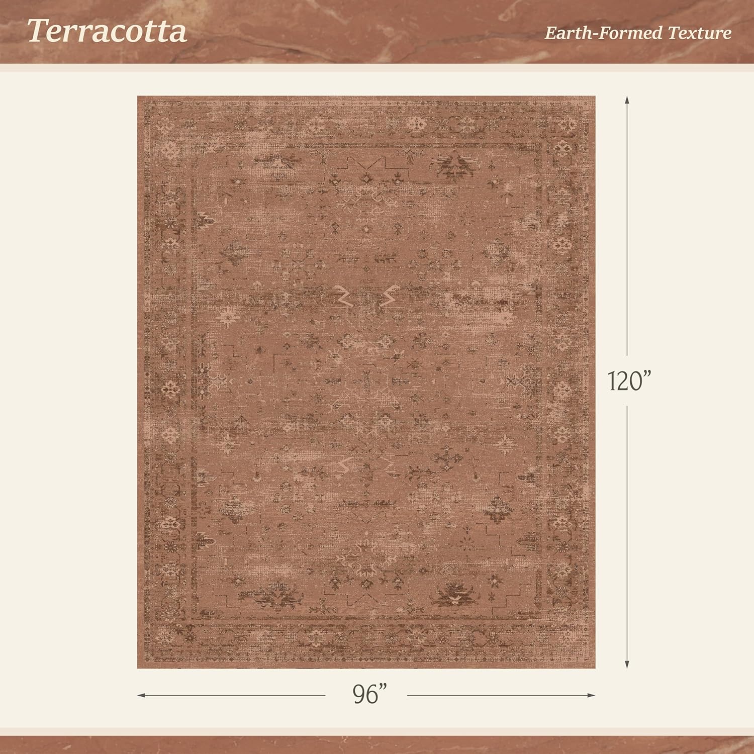 TALANOVA Terracotta 8x10 Washable Area Rug for Living Room, Non Slip Low Pile Mineral Geometric Rug for Bedroom, Dining Room, Distressed Modern Farmhouse Décor 8' x 10' (Rectangular) Terracotta